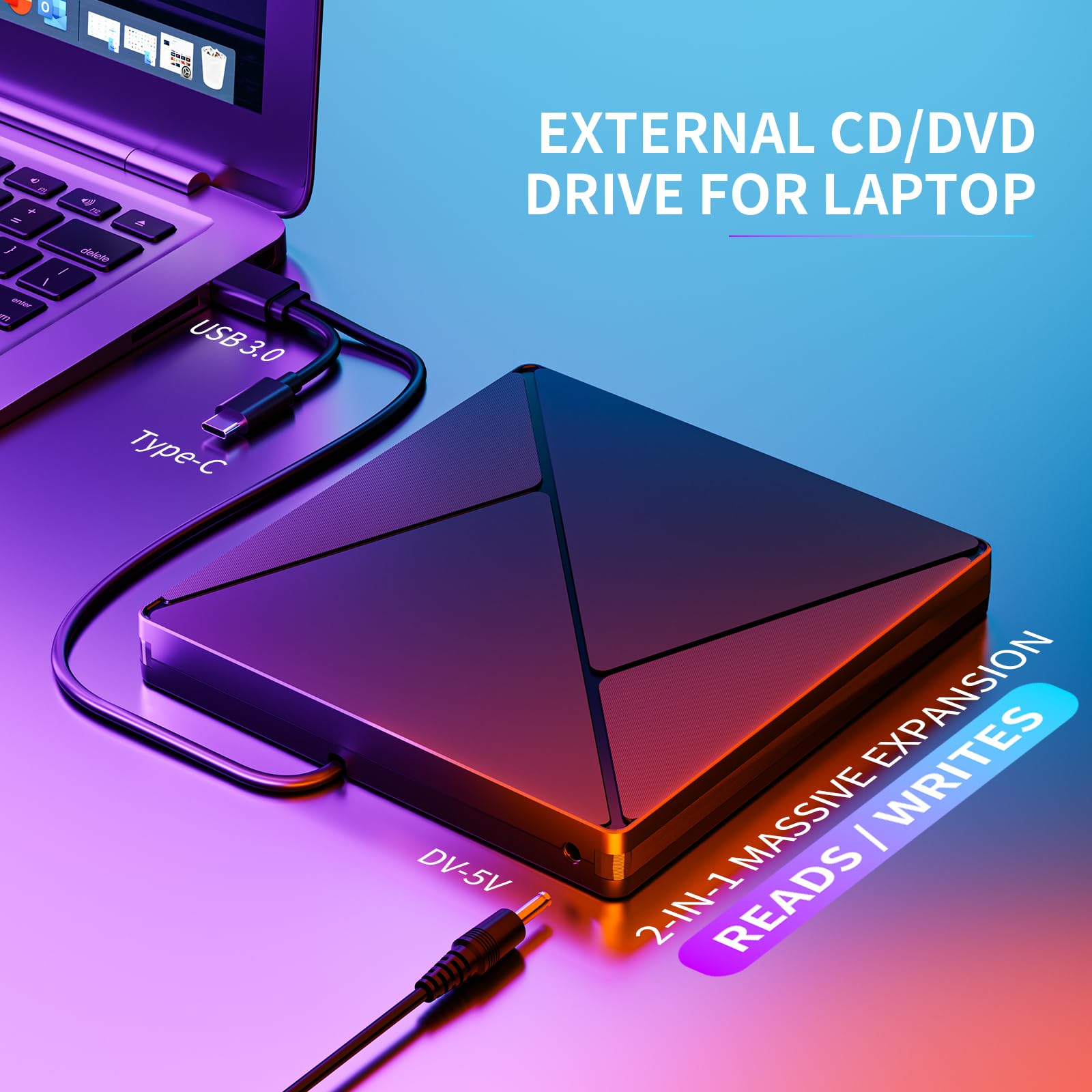 Dvd Player For Laptop, External Cd Drive For Mac, Usb 3.0 Usb C Portable Cd Burner External Disk Drive, Dvd Reader Writer Rom Dr