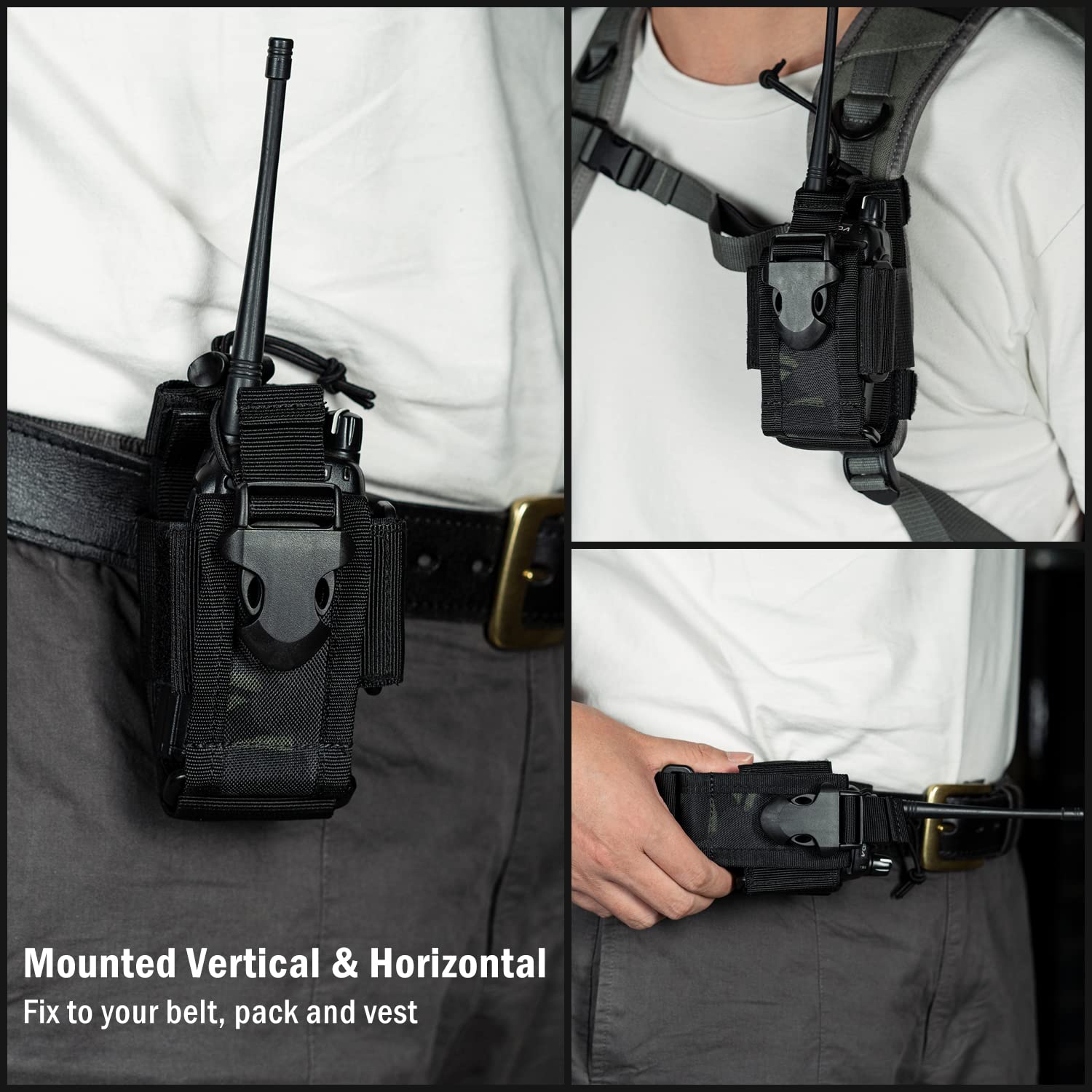 Viperade Radio Holster, Molle Radio Pouch For Vest, Universal Walkie Talkie Holster Radio Holder For Duty Belt, Police Radio Holder Tactical Radio Pouch For Baofeng, Motorola Black Camo