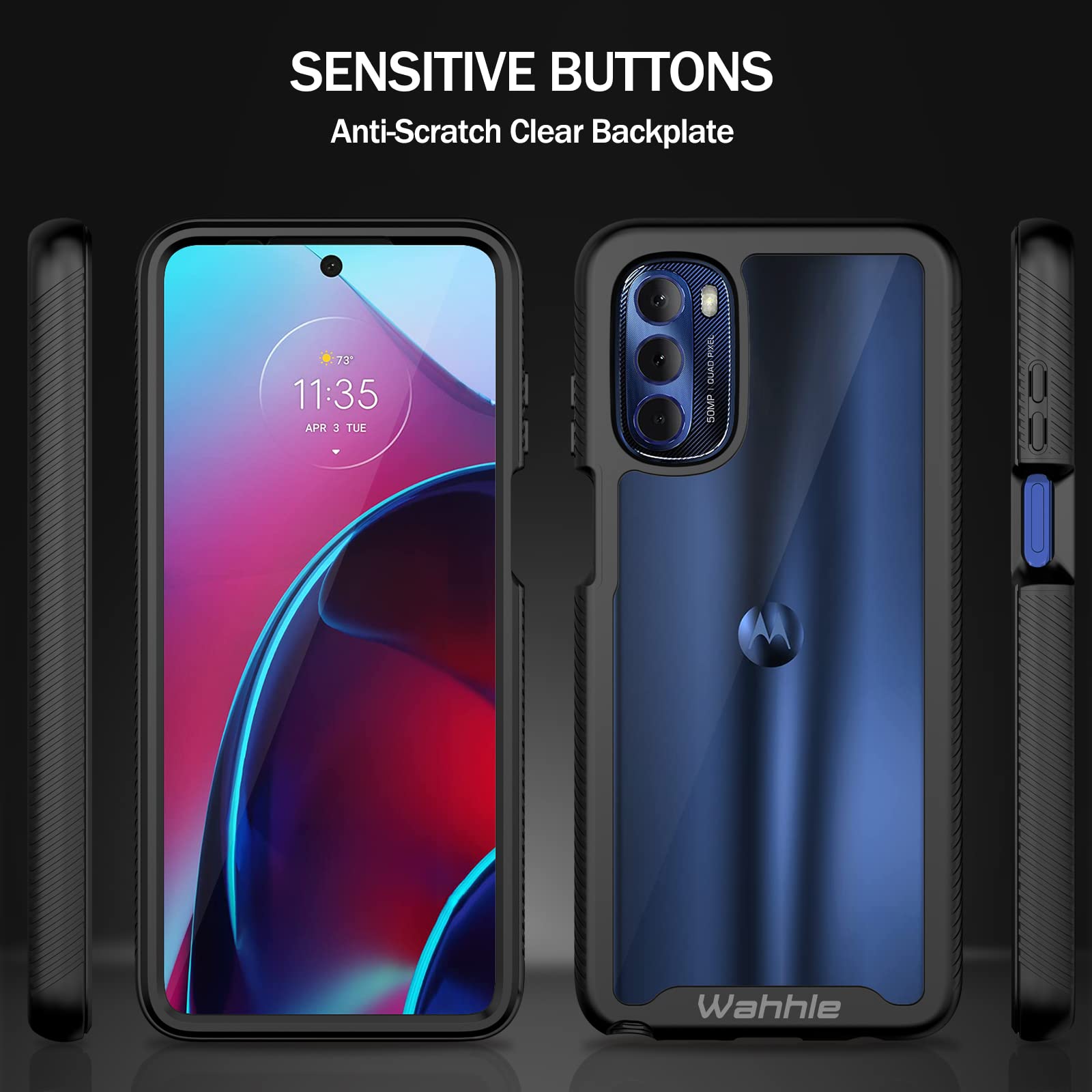 Wahhle Moto G Stylus 2022 4G Case   Built In Screen Protector, Full Body Shockproof, Slim Fit Bumper, Black/Clear