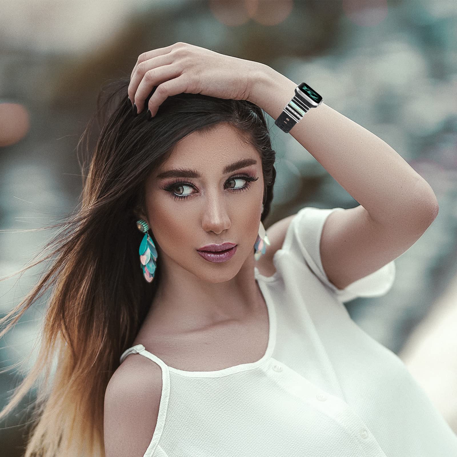 Decorative Ring Loops Compatible With Apple Watch Silicone Bands 38Mm 40Mm 41Mm 42Mm 44Mm 45Mm,Metal Turquoise Diamond Charms Ac