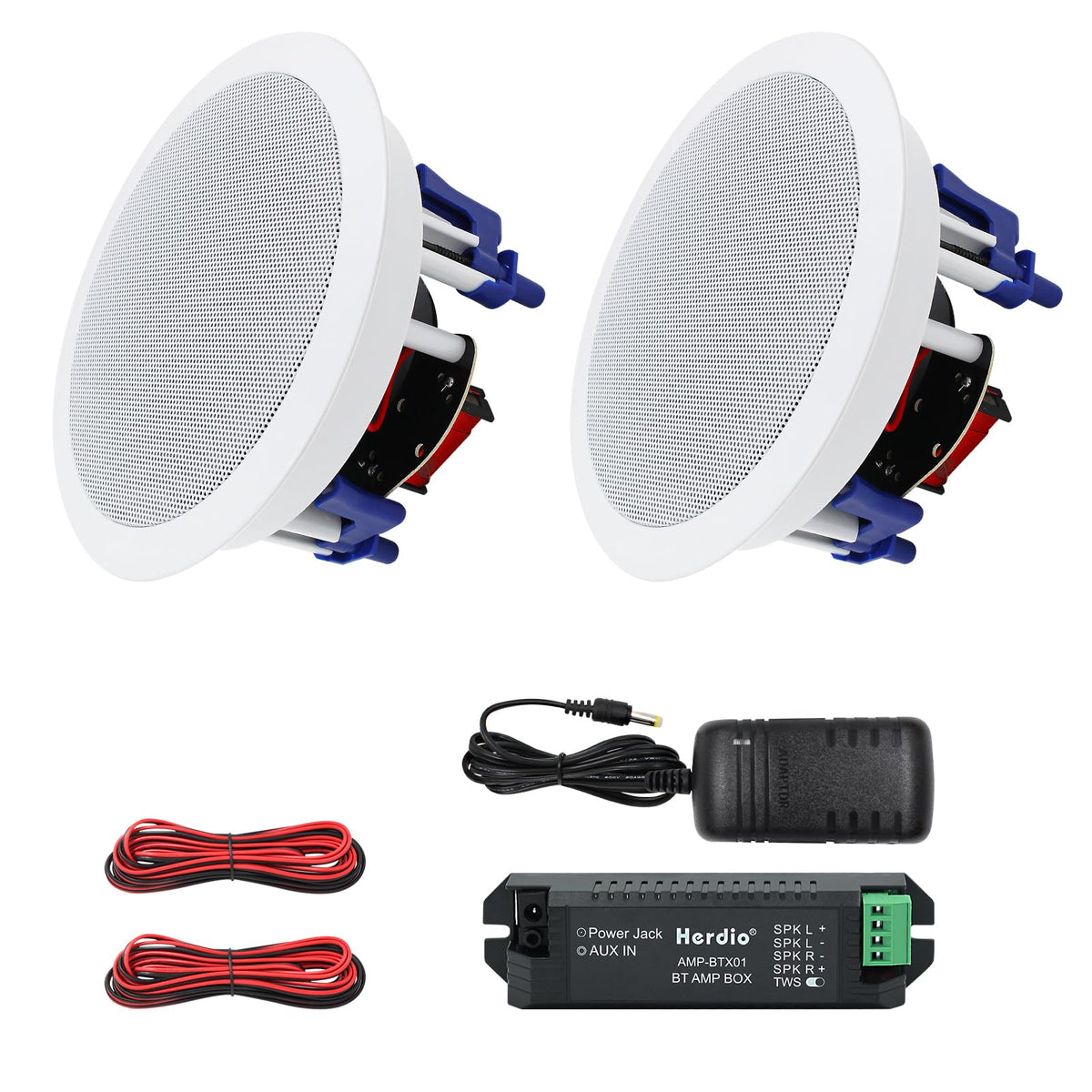 Herdio 5.25 Inch Bluetooth Ceiling Speakers Home Recessed Speaker System 300 Watts Perfect For Humid,Kitchen,Bedroom,Bathroom,Co