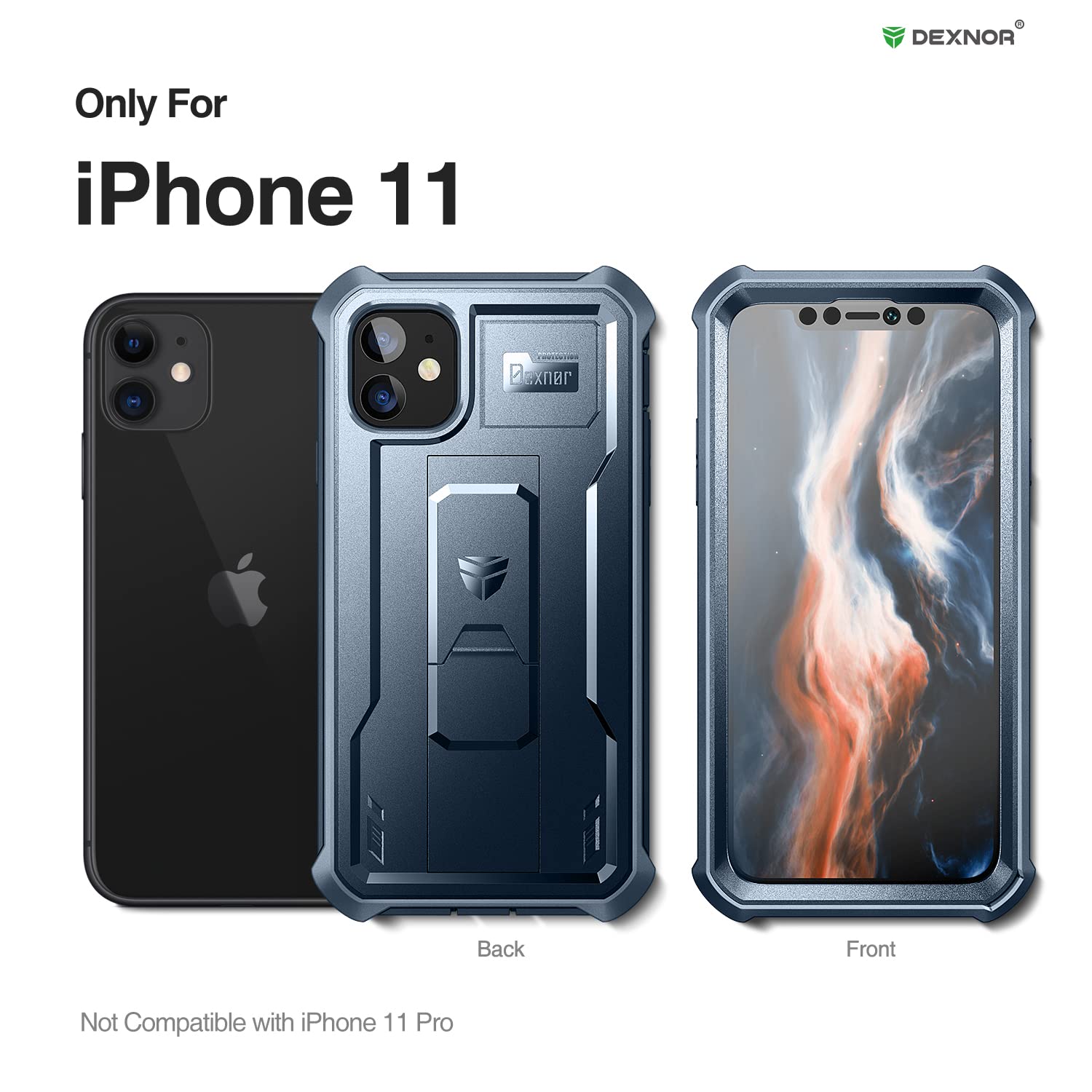 Dexnor For Iphone 11 Case, [Built In Screen Protector And Kickstand] Heavy Duty Military Grade Protection Shockproof Protective