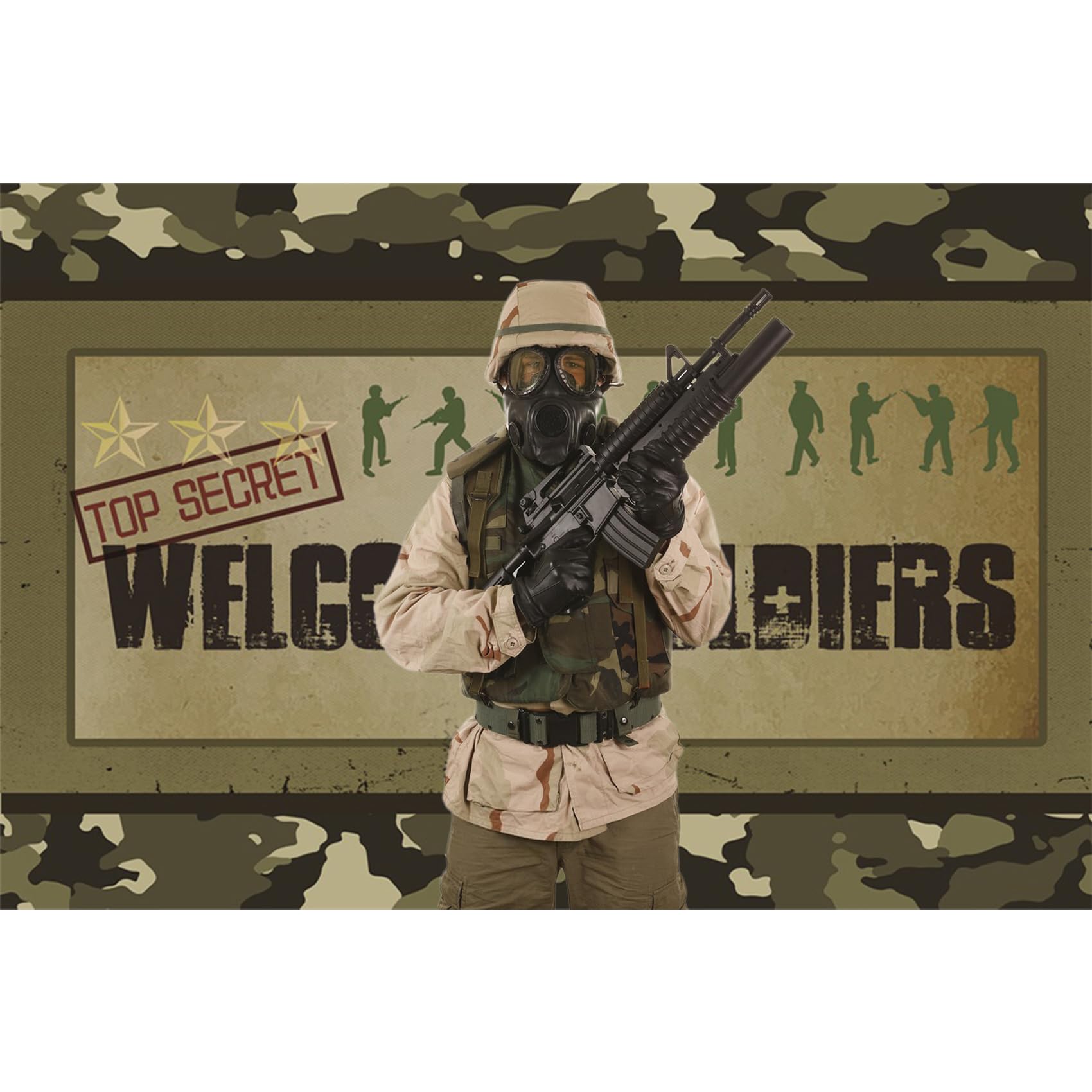 Baocicco Army Soldier Backdrop 5X3Ft Welcome Soldiers Photography Background Three Stars Top Secret Camouflage Backdrop Children