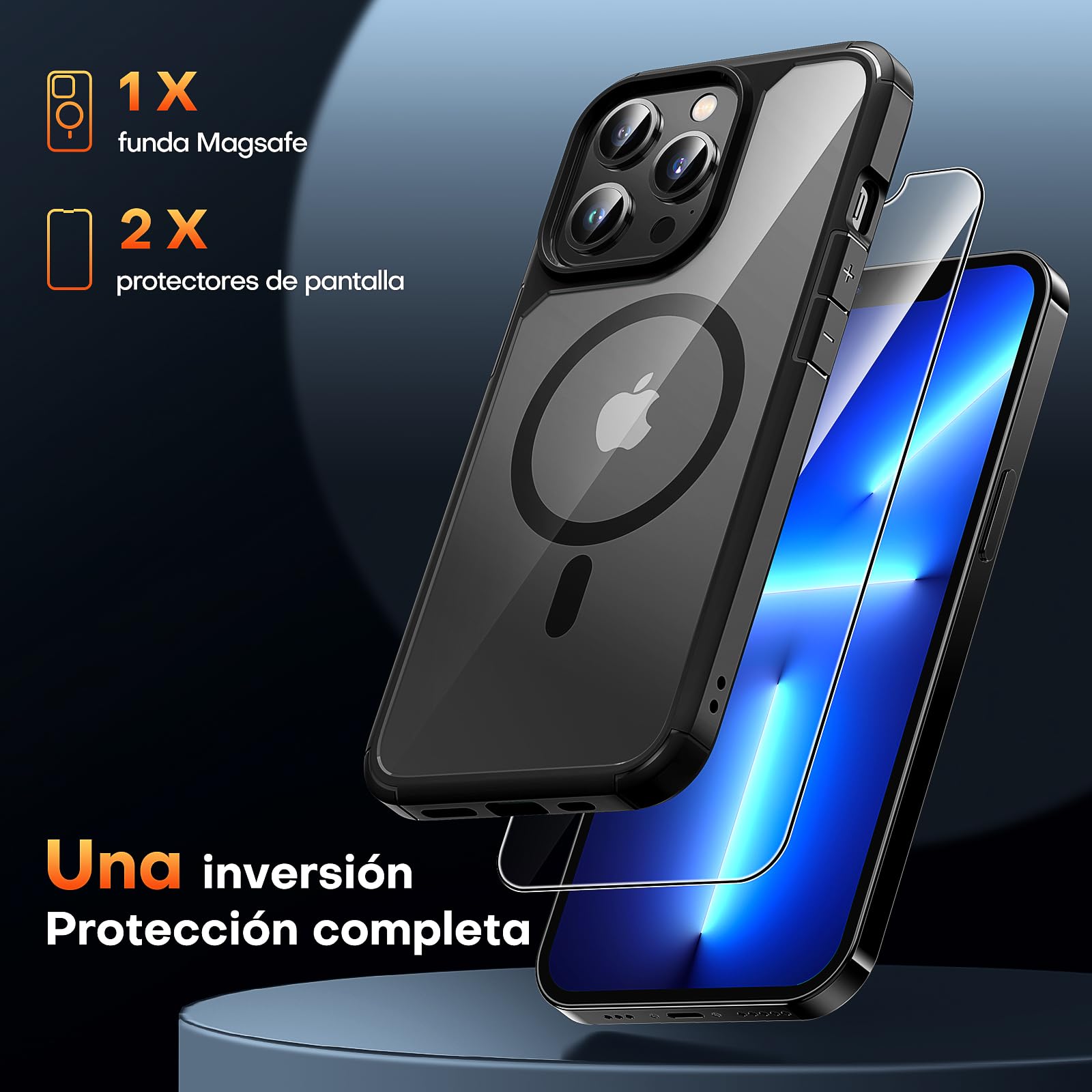 Tauri 3 In 1 Magnetic For Iphone 13 Pro Case, With 2X Hd Screen Protector, 10 Ft Drop Protection, Compatible With Magsafe Case F