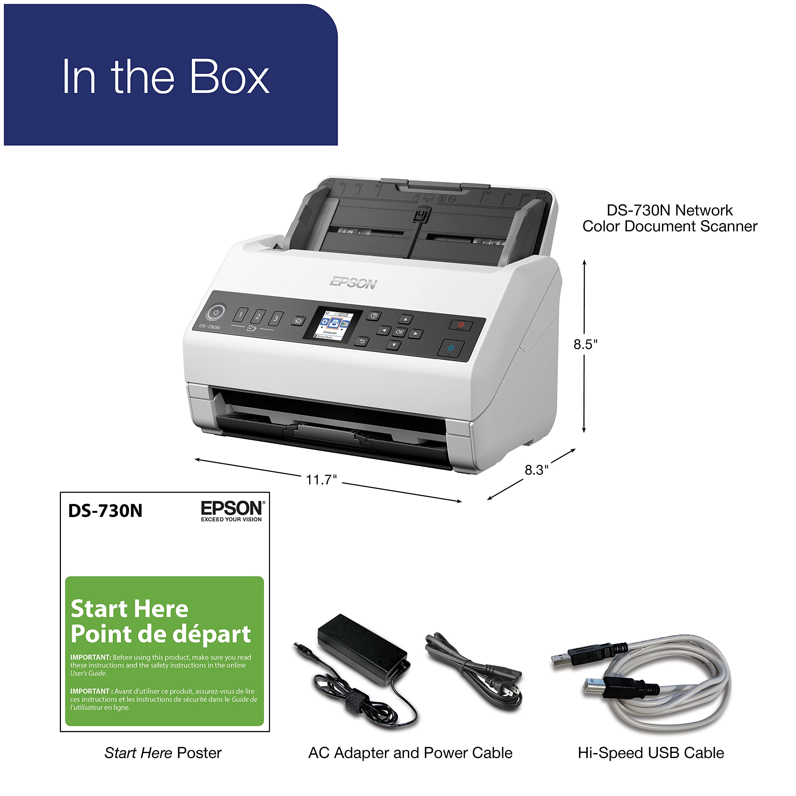 Epson Ds 730N Network Color Document Scanner, 100 Page Auto Document Feeder (Adf), Duplex Scanning