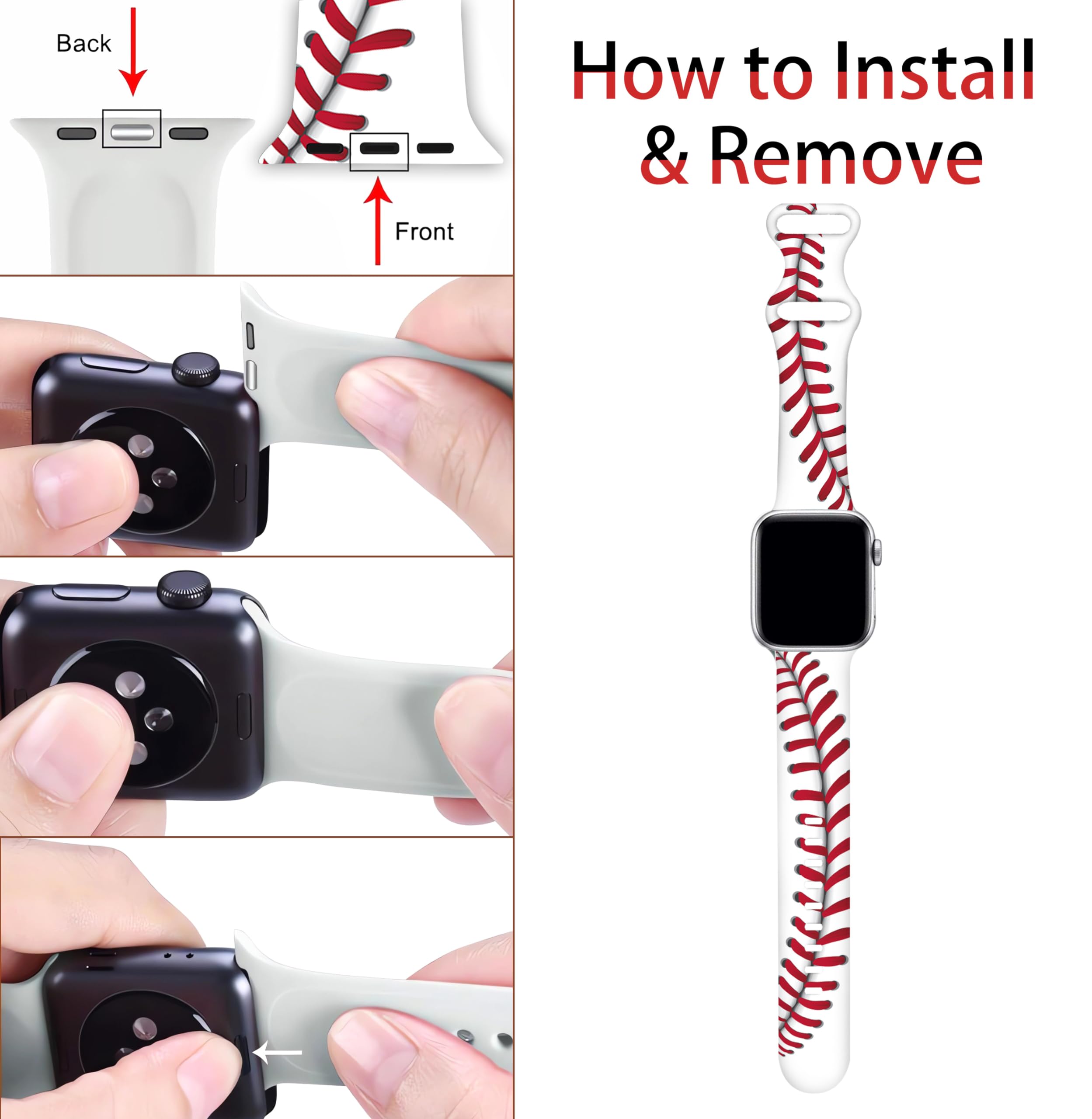 Baseball Watch Band Red And White Sports Smartwatch Bands Compatible With Watch 38Mm 40Mm 41Mm Soft Silicone Strap Replacement F