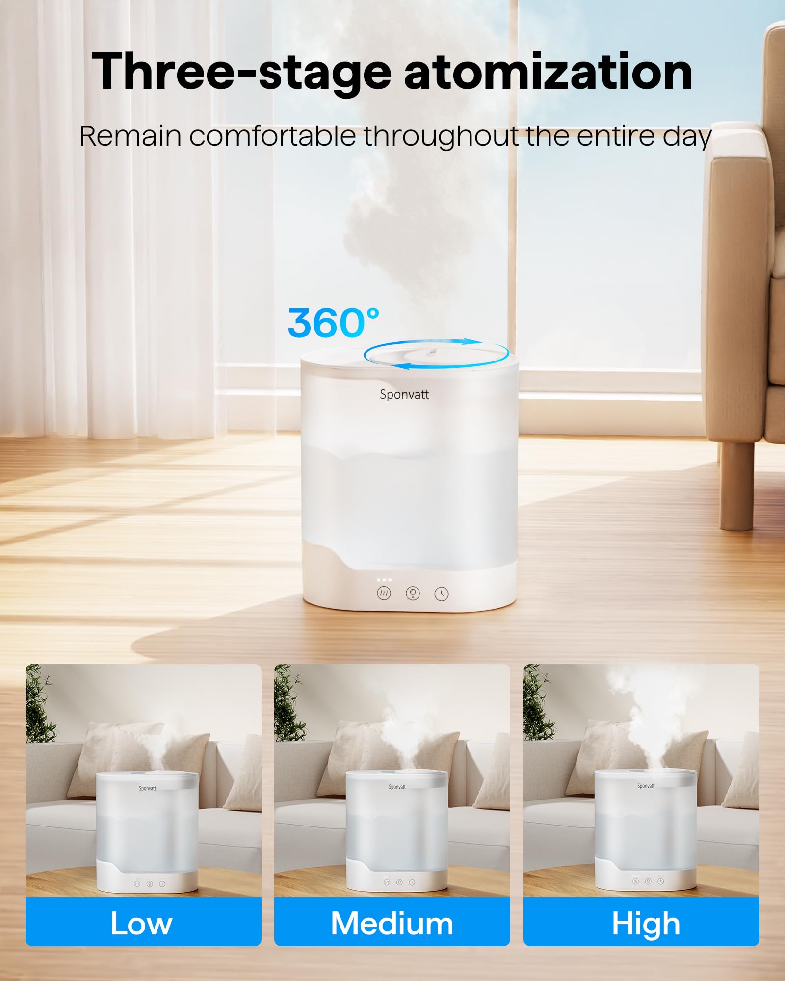 Sponvatt Humidifiers For Bedroom Home,2.5L Top Fill Cool Mist Air Humidifier For Large Room Baby Nursery,Quiet Ultrasonic,With O