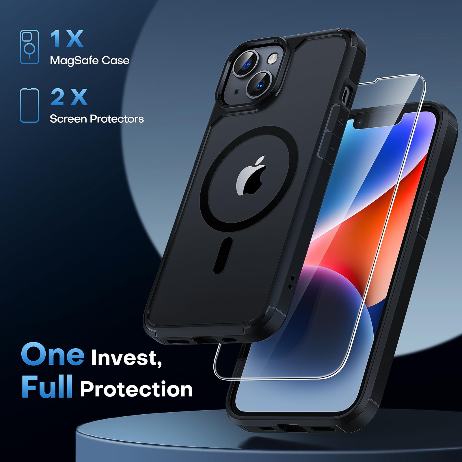 Tauri 3 In 1 Magnetic For Iphone 13 Case For Iphone 14 Case, [Designed With Magsafe] With 2 Screen Protector, Shockproof Case Fo