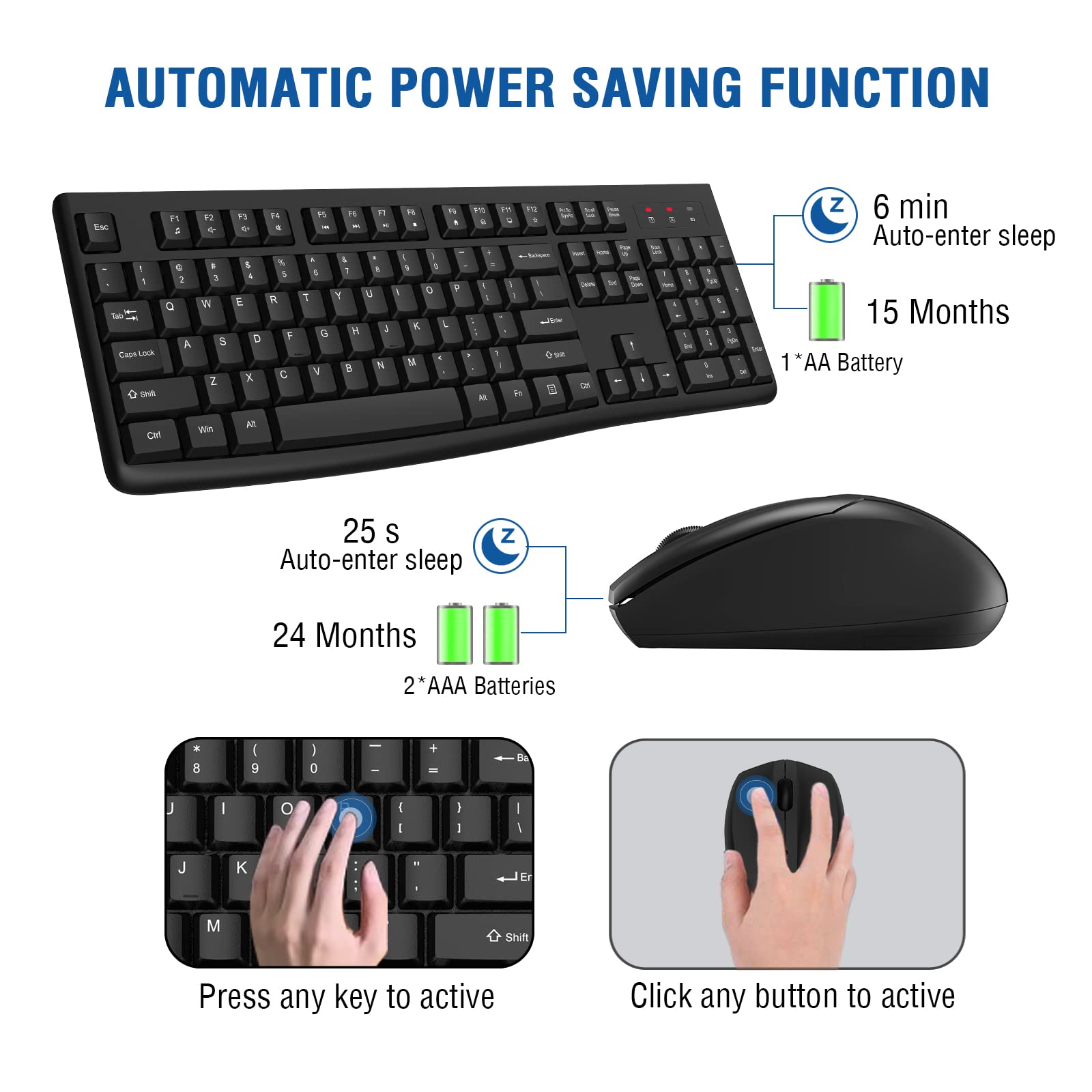 Wireless Keyboard And Mouse Combo, Edjo Full Sized 2.4Ghz Usb Computer Wireless Keyboard And Optical Mouse For Windows, Mac, Lap