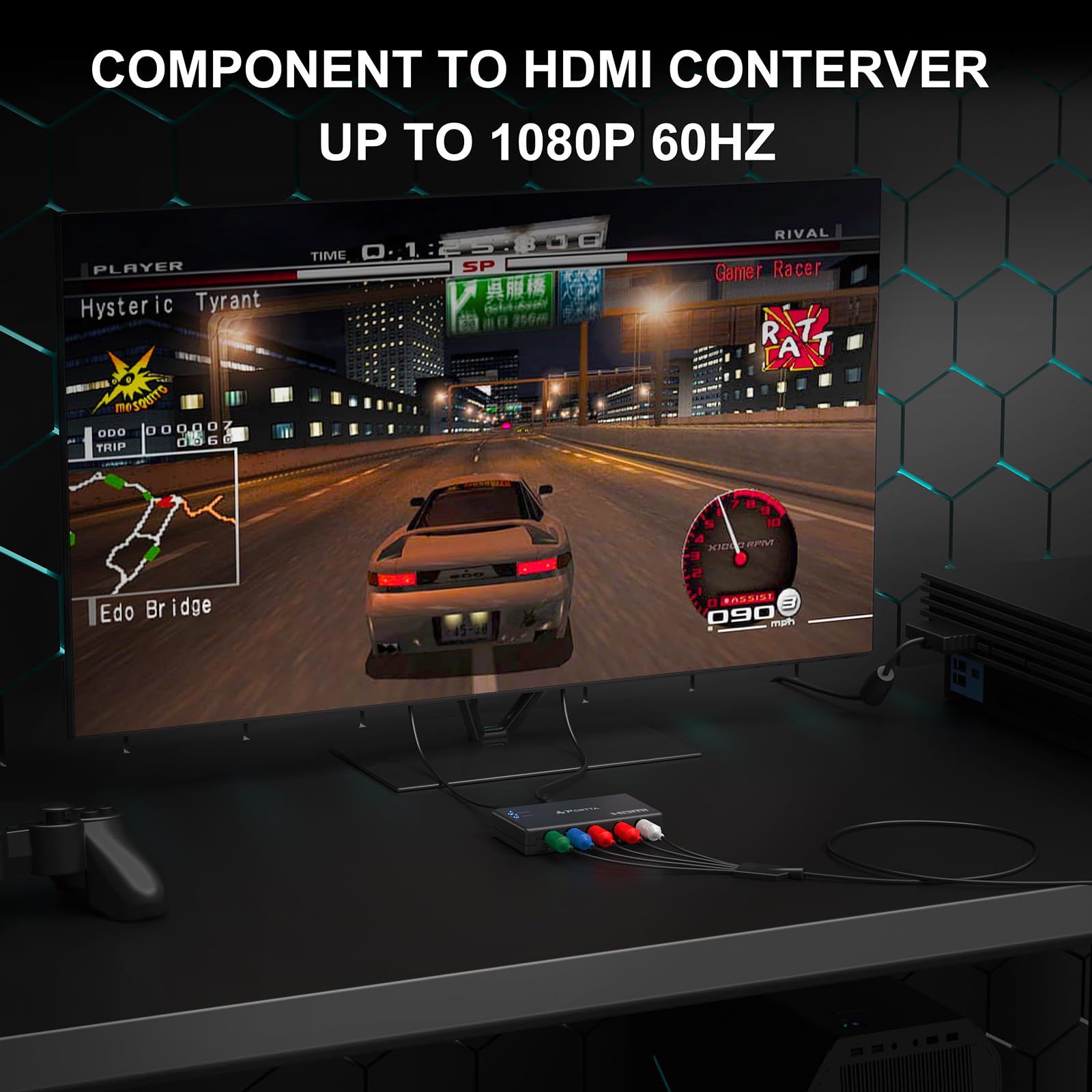 Portta Component To Hdmi Converter, 5 Rca Ypbpr To Hdmi Video Converter, Rgb To Hdmi Adapter, Compatible With Ps2, Ps3, Wii, Dvd