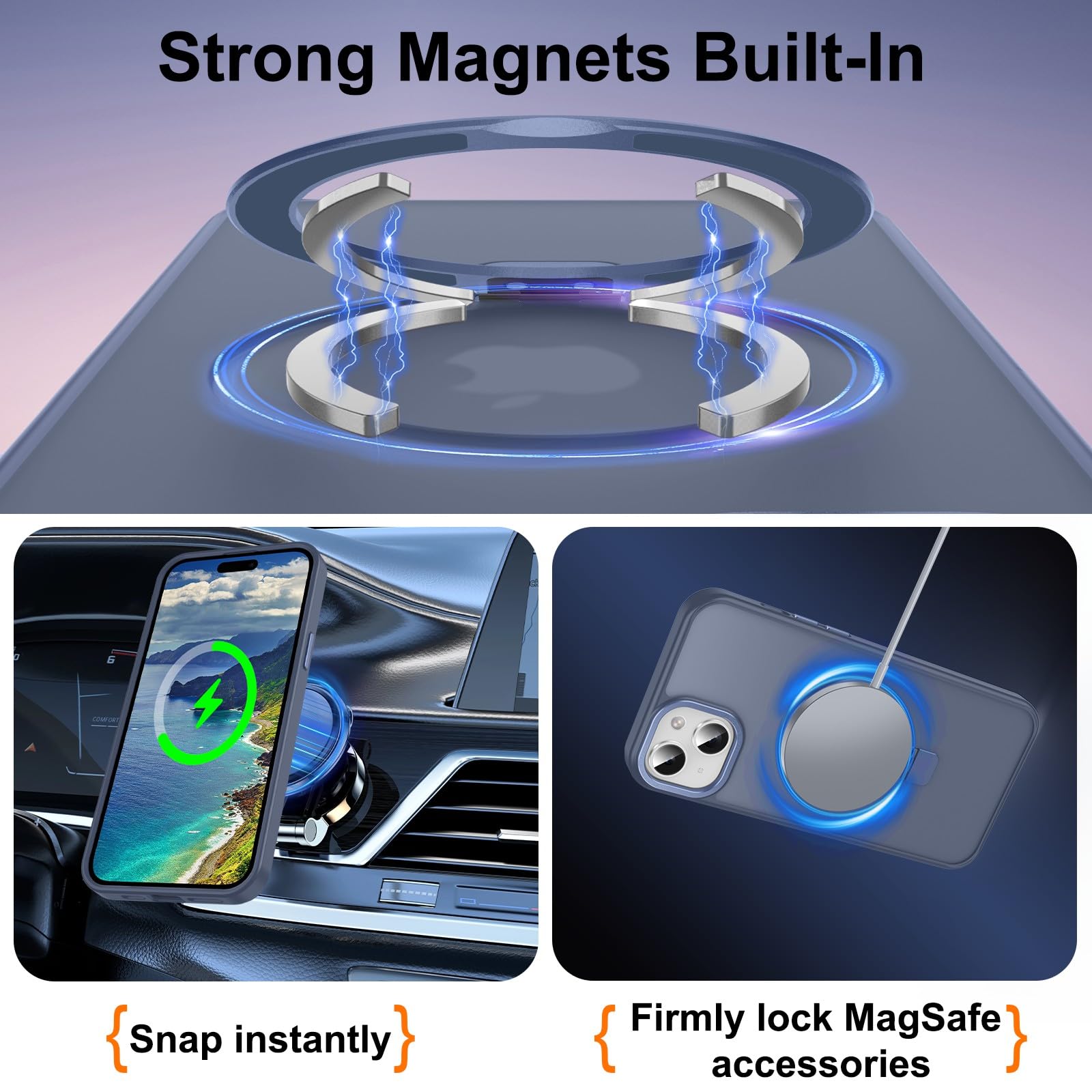 Lufanbis Magnetic For Iphone 15 Case With Ring Stand, [10 Ft Drop Protection] [Velvety Touch] Slim Translucent Matte Back Shockp