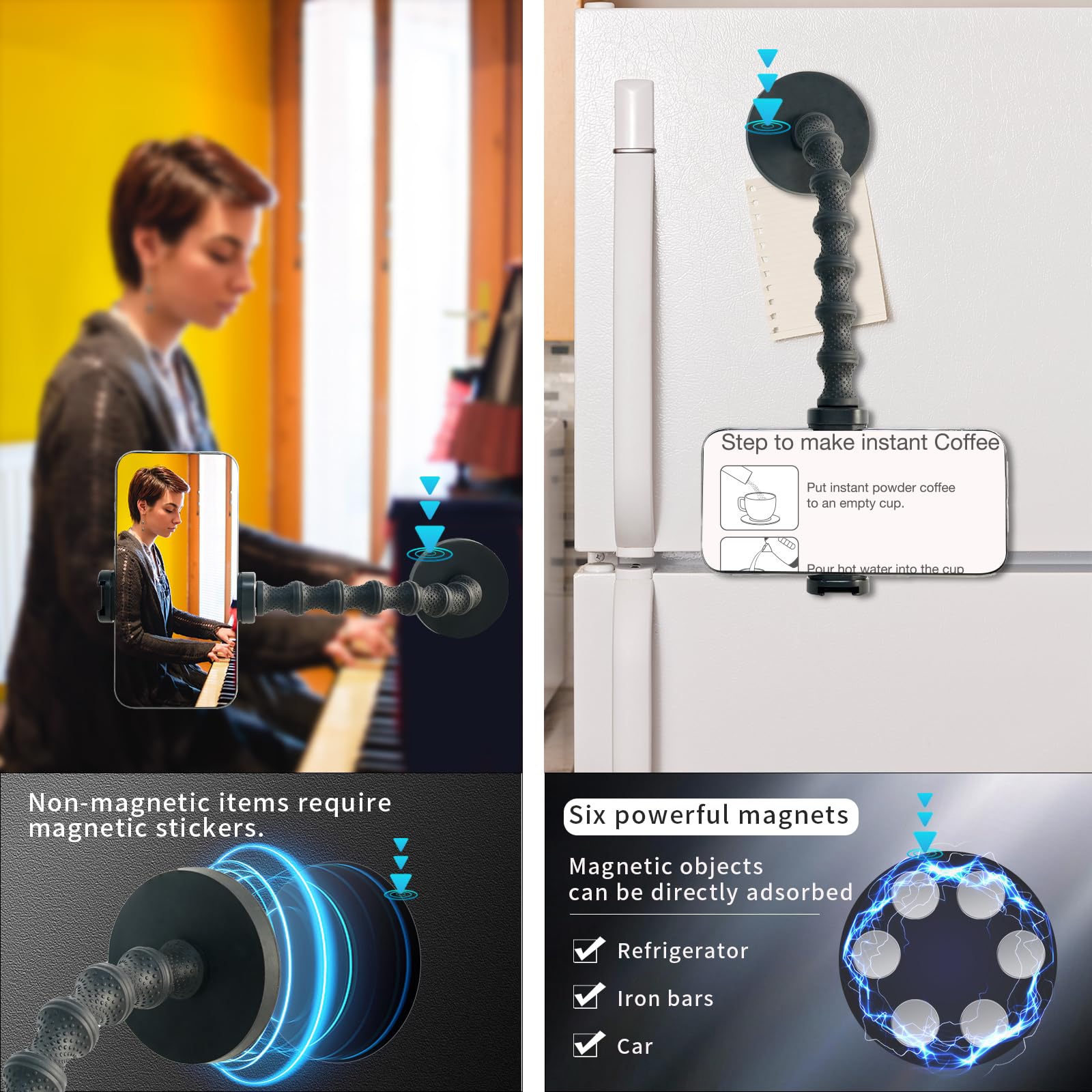 Fifield Gooseneck Phone Holder Magnetic Mount - 360 Adjustable Cell Phone Stand Compatible With Iphone 16-6, 360 Action Camera G