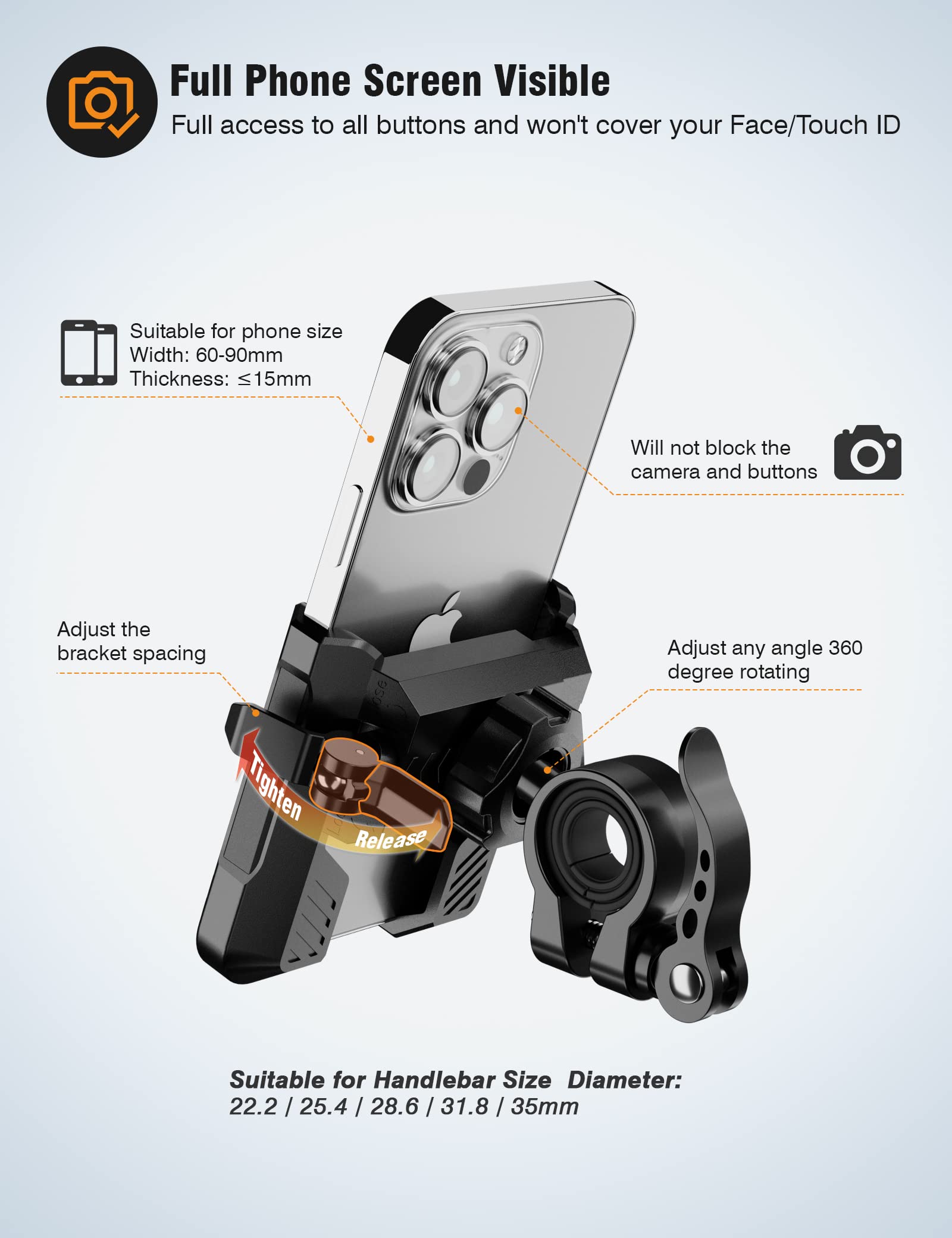 Eowihor Bike Phone Mount For Electric, Mountain, Scooter, And Dirt Bikes  360Rotatable Bike Phone Holder  Bike Phone Holder Suit