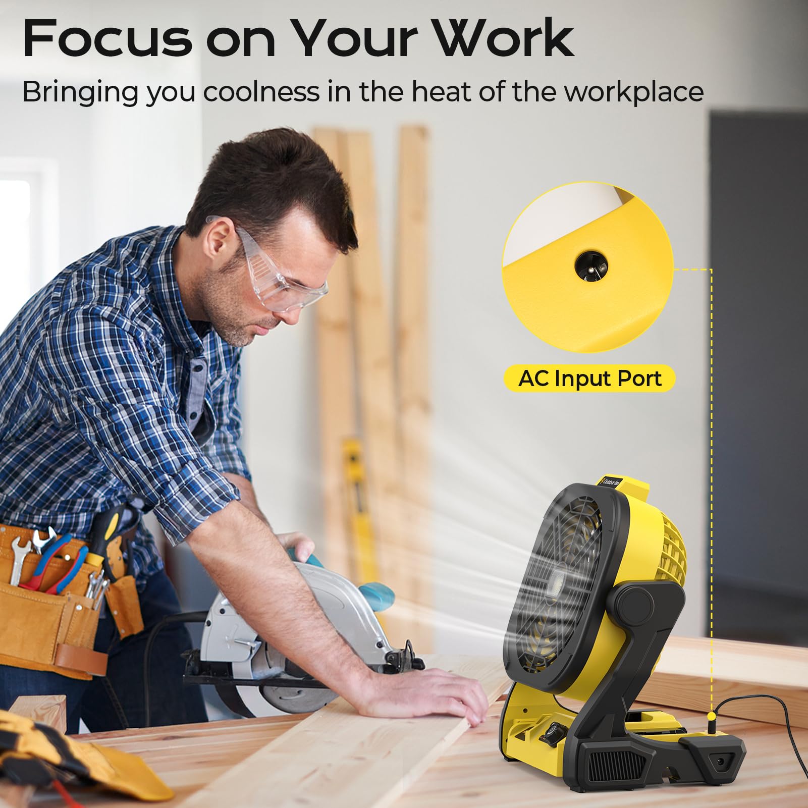 Trexeen Battery Operated Fan For Dw 20V Max Battery, Portable Fan With Ac Adapter & Led Lights, 4 Speeds & Hook, Cordless/Campin