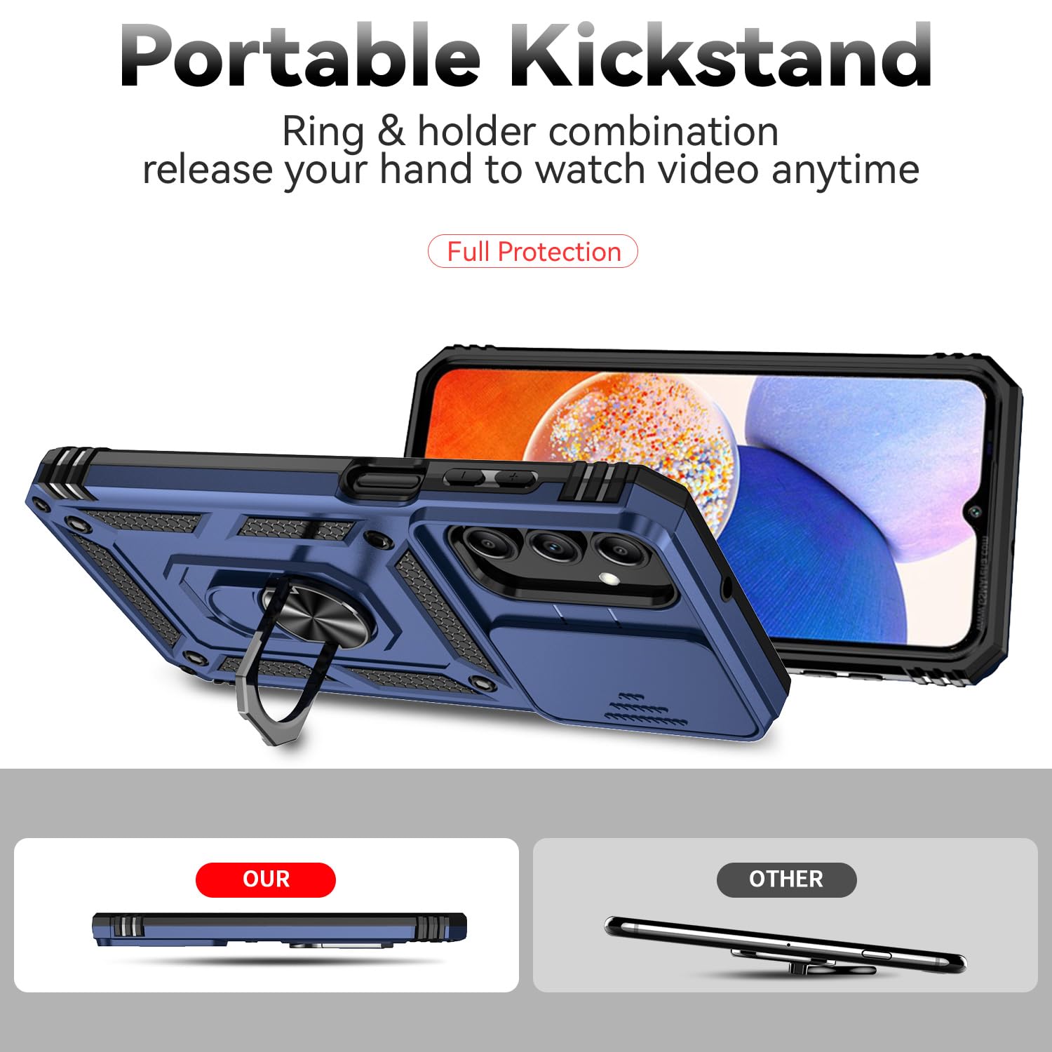 Sunstory For Samsung Galaxy A15 5G Case With Hd Screen Protector & Slide Camera Cover & Kickstand, Samsung A15 5G Case [Military