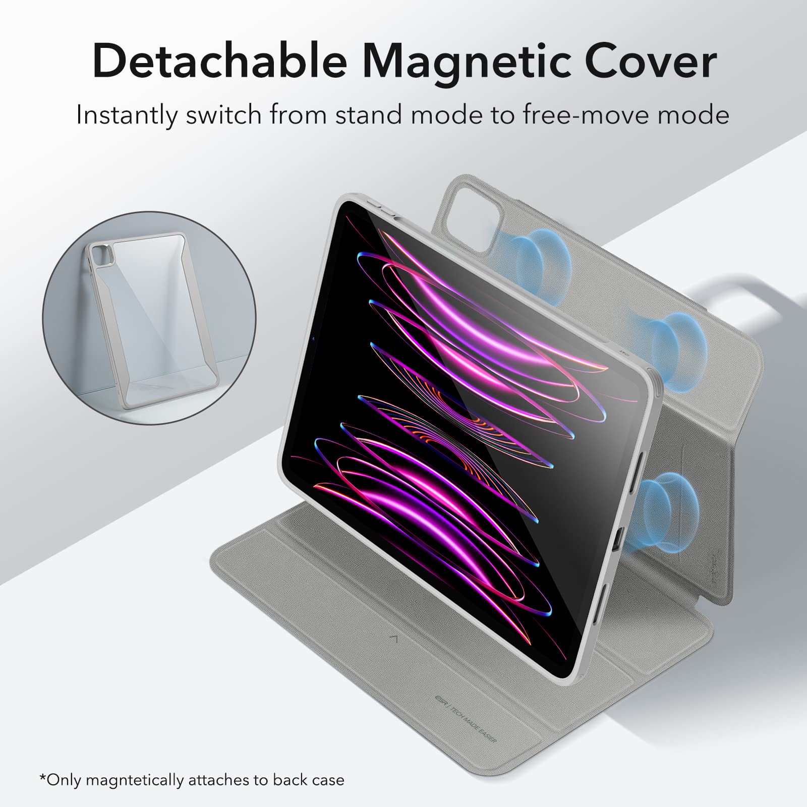 Esr For Ipad Pro 12.9 Inch Case (2022/2021), Ipad Pro 12.9 Case 6Th/5Th Generation With Pencil Holder, Detachable Magnetic Cover