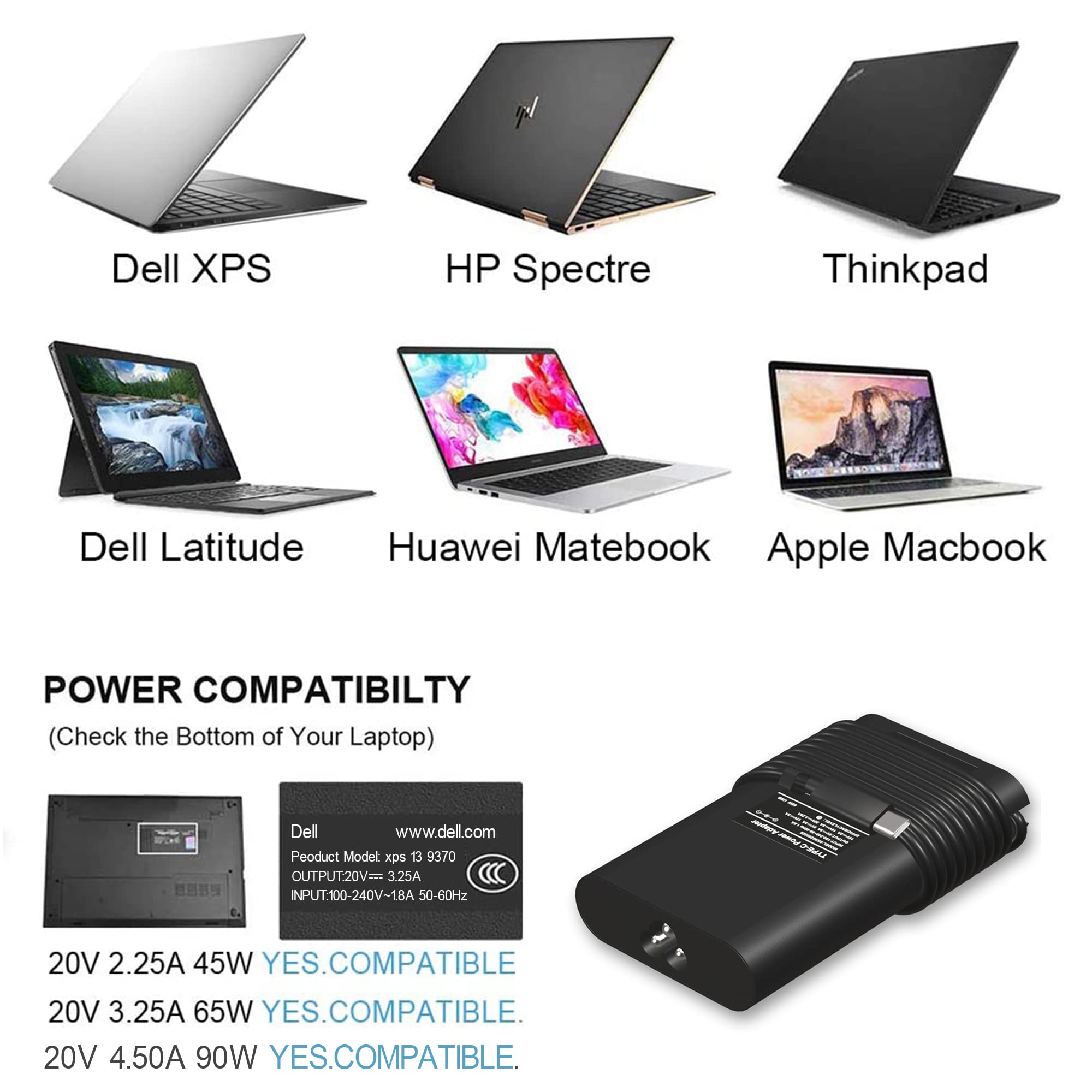 Original Replacement New Dell 90W Usb C Type C Slim Ac Adapter For Dell Latitude 3400,3500, 5289,5300 2In1,7400 2In1,7300, 7390 2In1, 7200 2In1,9410 2 In 1,9510,0Tdk33 La90Pm170 Da90Pm170 Da65Nm170