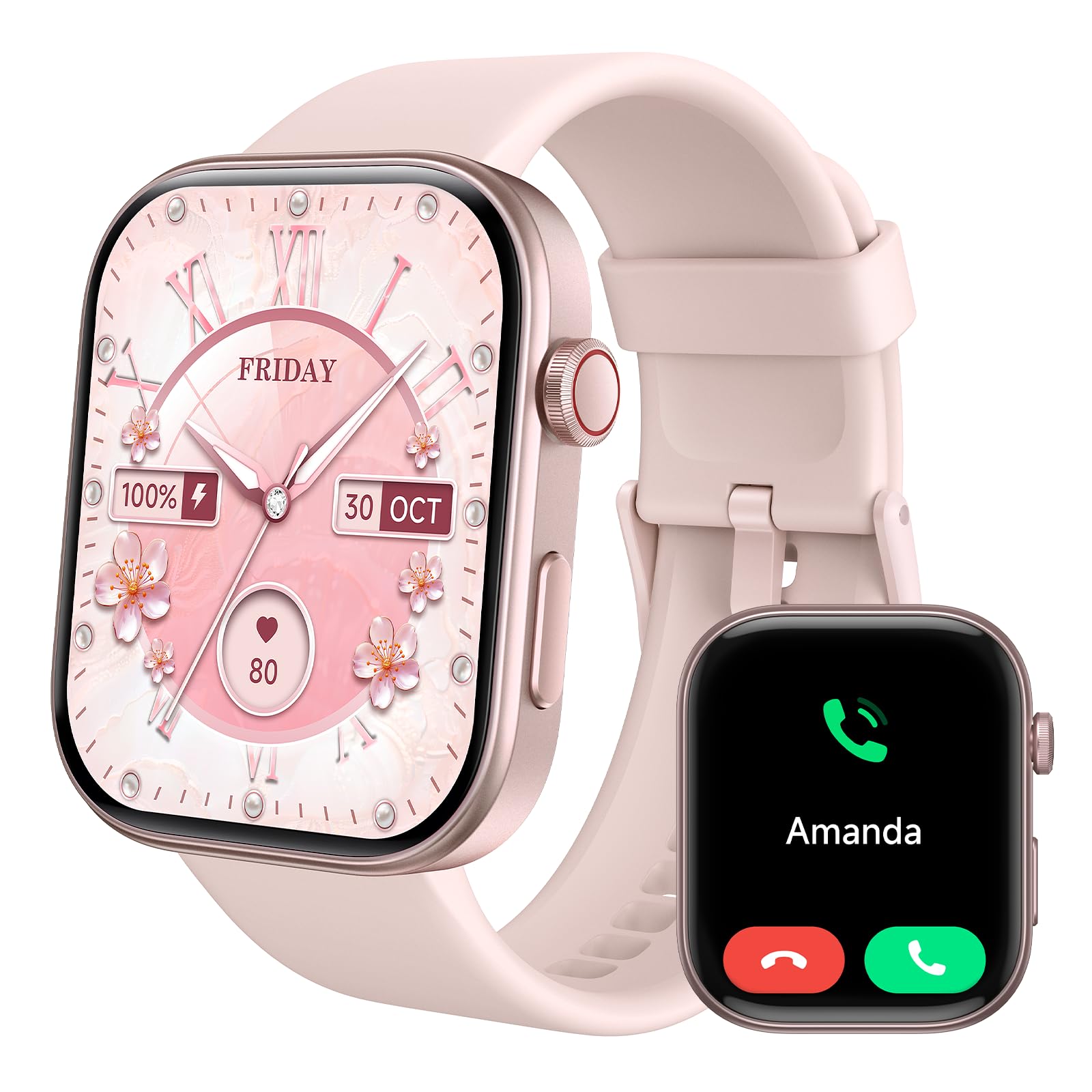 Smart Watches For Women For Android Iphone, 1.99' Amoled Screen Fitness Watch With Bluetooth Call (Make/Answer), Heart Rate/Spo2/Sleep Monitor, 3Atm Waterproof, 12 Days Battery, 105 Sport Modes