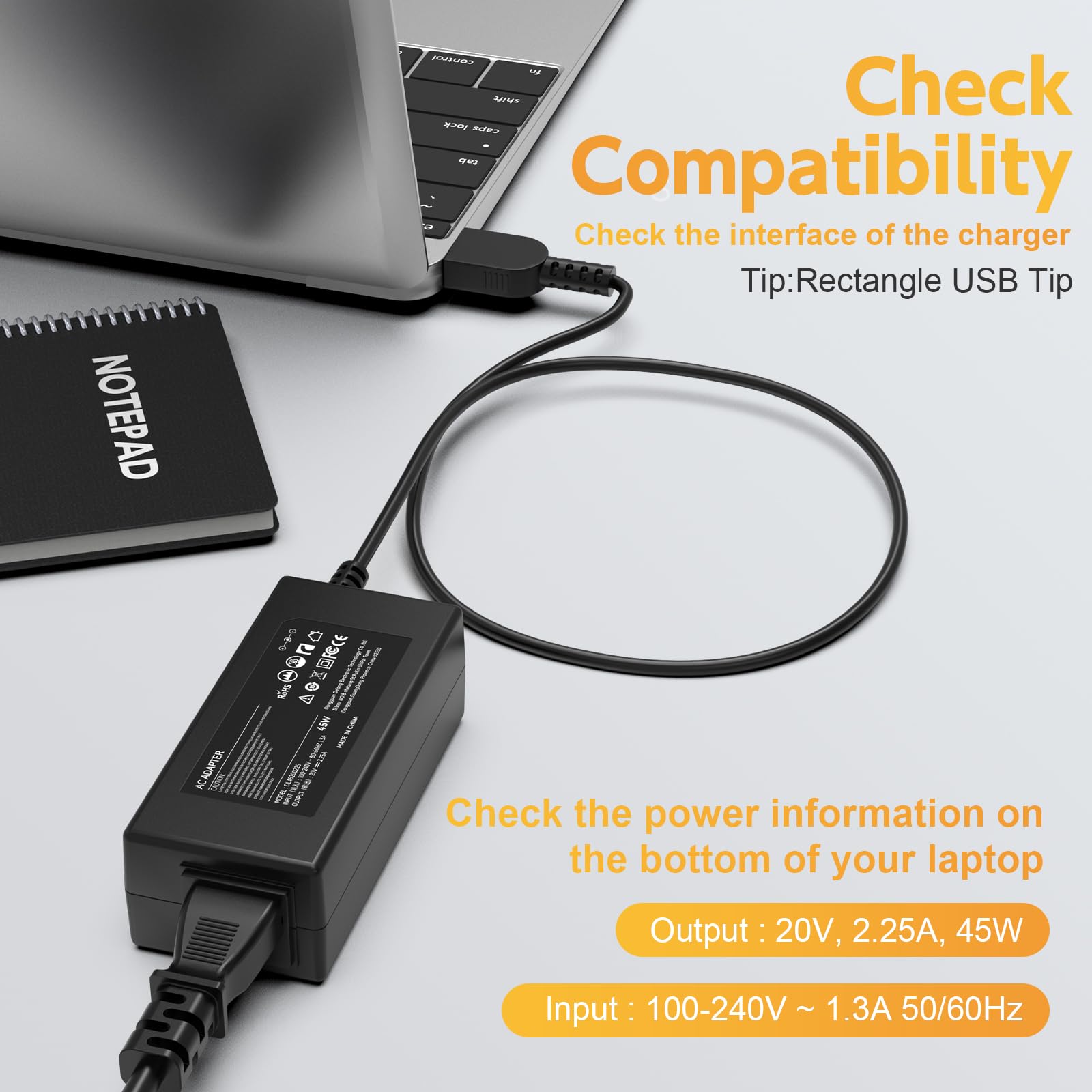 Adlx45Dlc3A, Adlx45Dlc2A, Adlx45Ncc2A, Adlx45Nlc2A, Adlx45Nlc3A, Adlx45Ndc2A, Adlx45Ndc3A, Pa 1450 12 Laptop Charger For Lenovo Thinkpad, 45W Lenovo Power Supply Cord