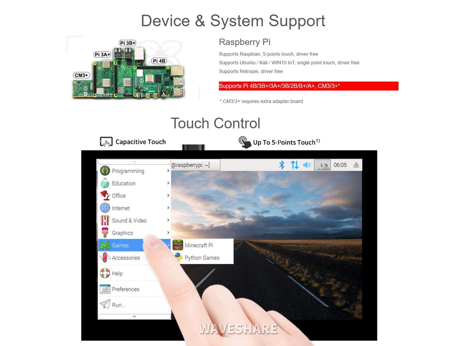 Waveshare 5 Inch Touch Screen For Raspberry Pi Dsi Lcd Screen Monitor 800  480 Display For Raspberry Pi 4B 3B+ 3A+ 3B 2B B+ A+ C