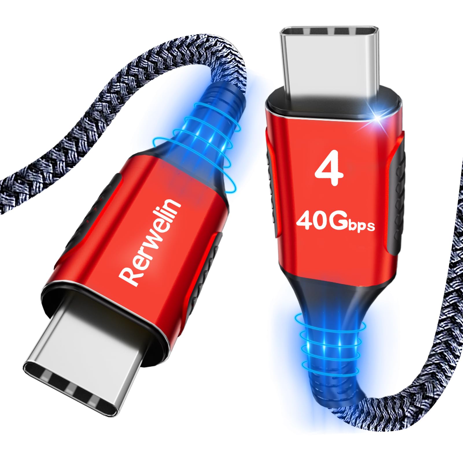 Rerwelin 10 Ft For Thunderbolt 4 Cable 240W, 40Gbps Usb 4 Cable With Pd 3.1, 8K@60Hz, 4K@144Hz Usb C Cable For Iphone 15 Pro/15 