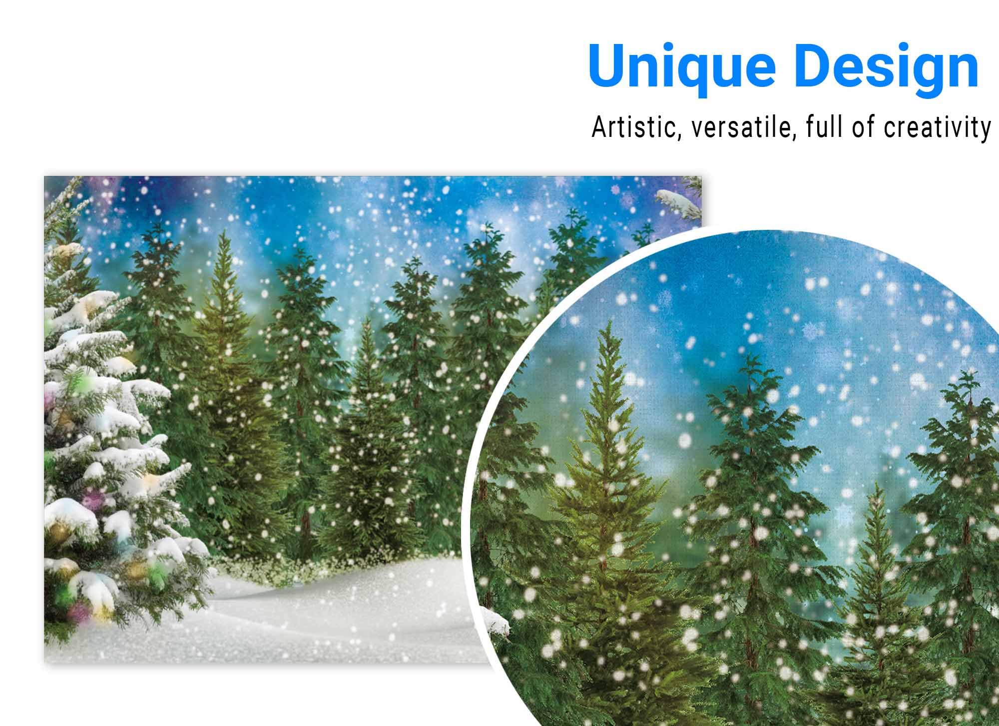 Funnytree 8X6Ft Winter Forest Landscape Photography Backdrop Snowy Christmas Pine Tree Background Natural Scene Xmas Party Wall Decoration Supplies Photo Booth