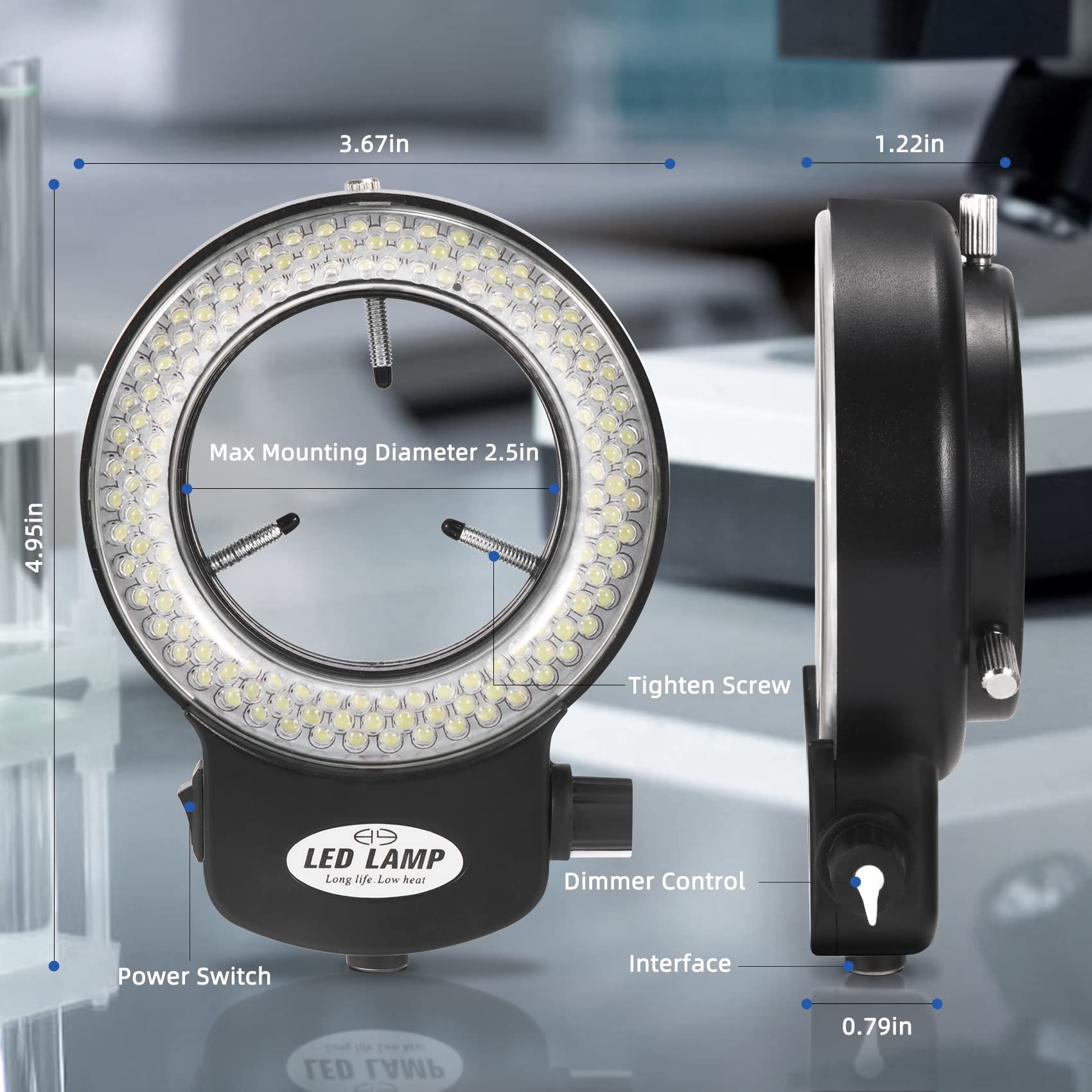 Annhua 144 Led Ring Microscope Light Adjustable Illuminator, Microscope Lamp Led Ring Light Source For Lab Stereo Microscopes, C