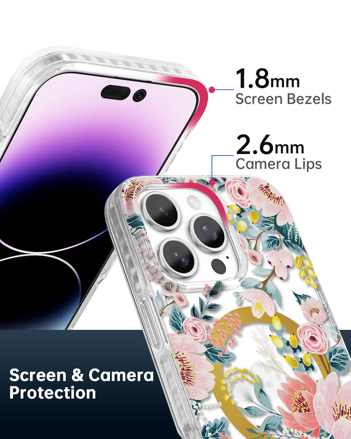Scorpify For Iphone 16 Pro Max Case [Compatible With Magsafe] With Pink Epiphyllum Floral Design, Cute Clear Flower Magnetic Pho