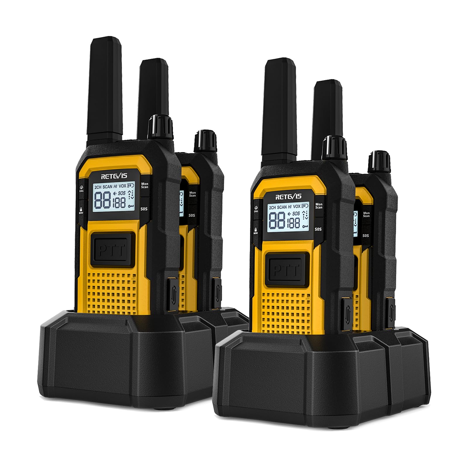 Retevis Rb48 Heavy Duty Walkie Talkies, Waterproof Two Way Radio, Advanced Triple Proof, 2000 Mah, Emergency, 2 Way Radio Long Range For Job Site (4 Pack) Yellow