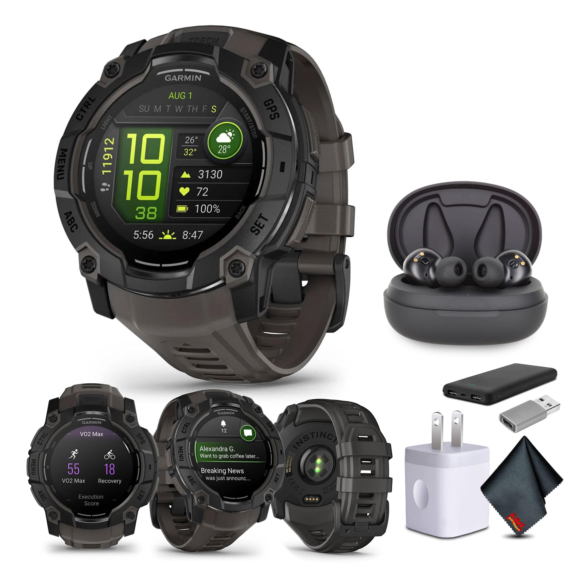 Garmin Instinct 3 45mm AMOLED Display Outdoor GPS Smartwatch, Metal-Reinforced Bezel, Built-in Flashlight, 18 Days Battery Life,