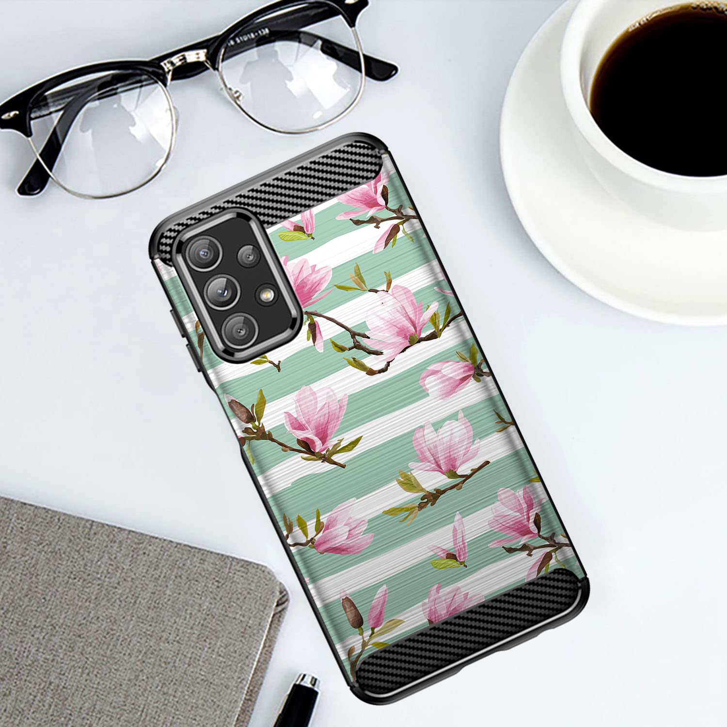 Casesondeck Case Compatible With [Samsung Galaxy A23 5G / A23 Case] Tribal Floral Matte Tpu Flexible Carbon Fiber Textured (Stri
