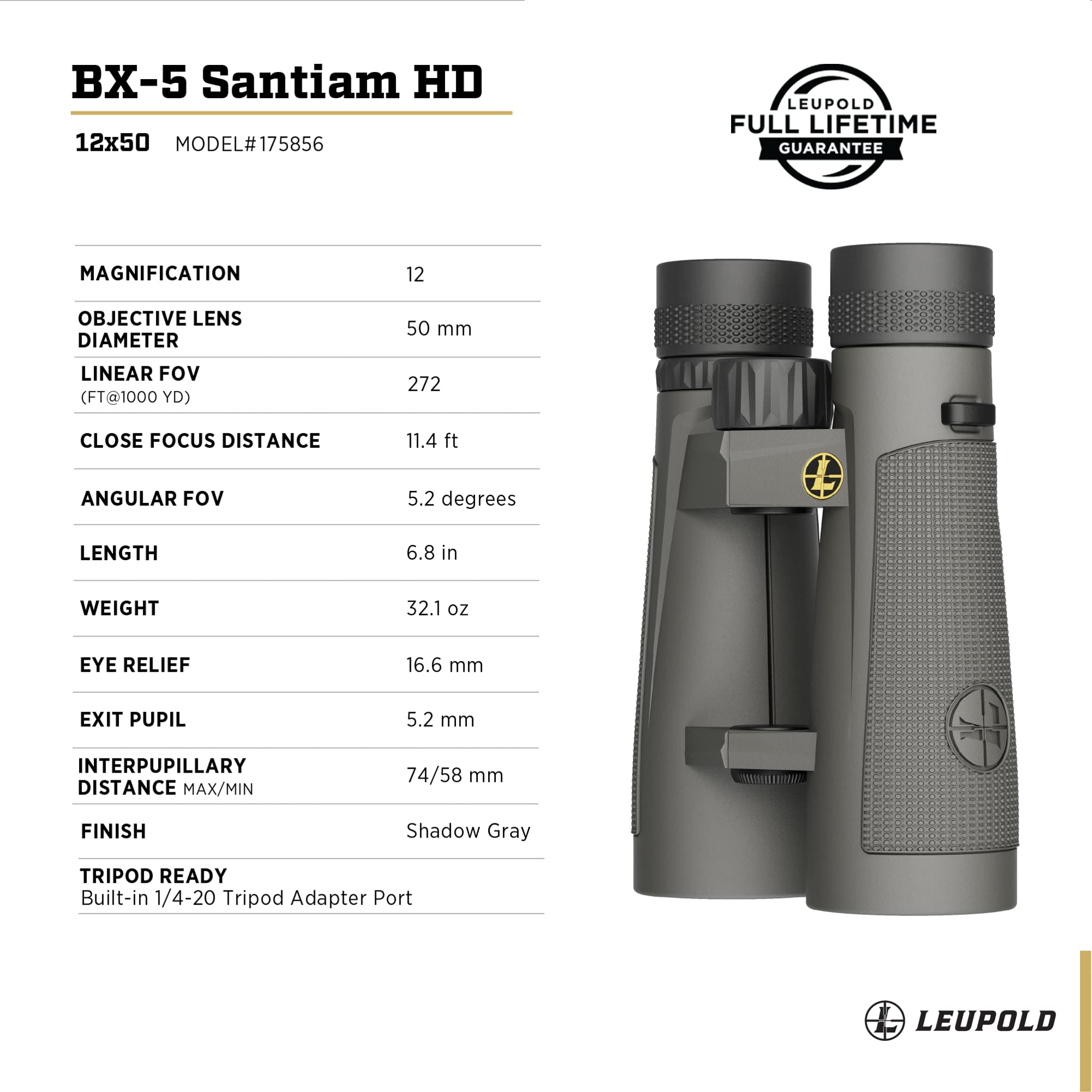 Leupold Bx 5 Santiam Hd Binoculars, 12X50Mm (175856)