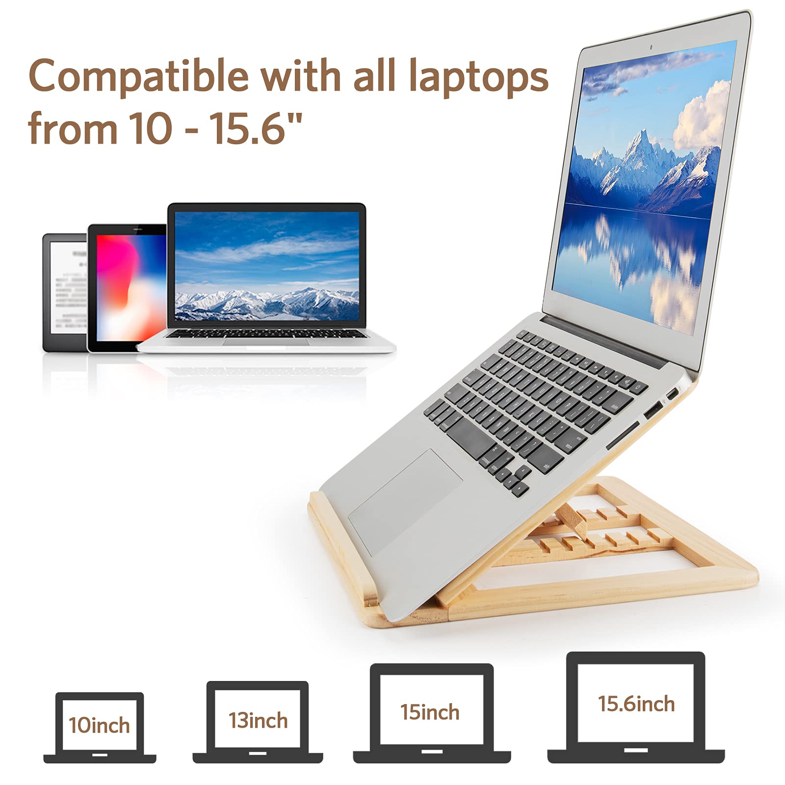 Skoioje Wooden Laptop Stand, Foldable Wood Laptop Riser Adjustable Computer Wooden Macbook Stand For Desk Portable Universal Not