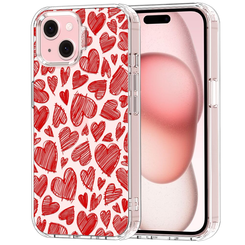 MOSNOVO for iPhone 15 Case, Shockproof Military-Grade Protection 6.6ft Drop Tested, Clear Phone Case for iPhone 15, Red Doodle H