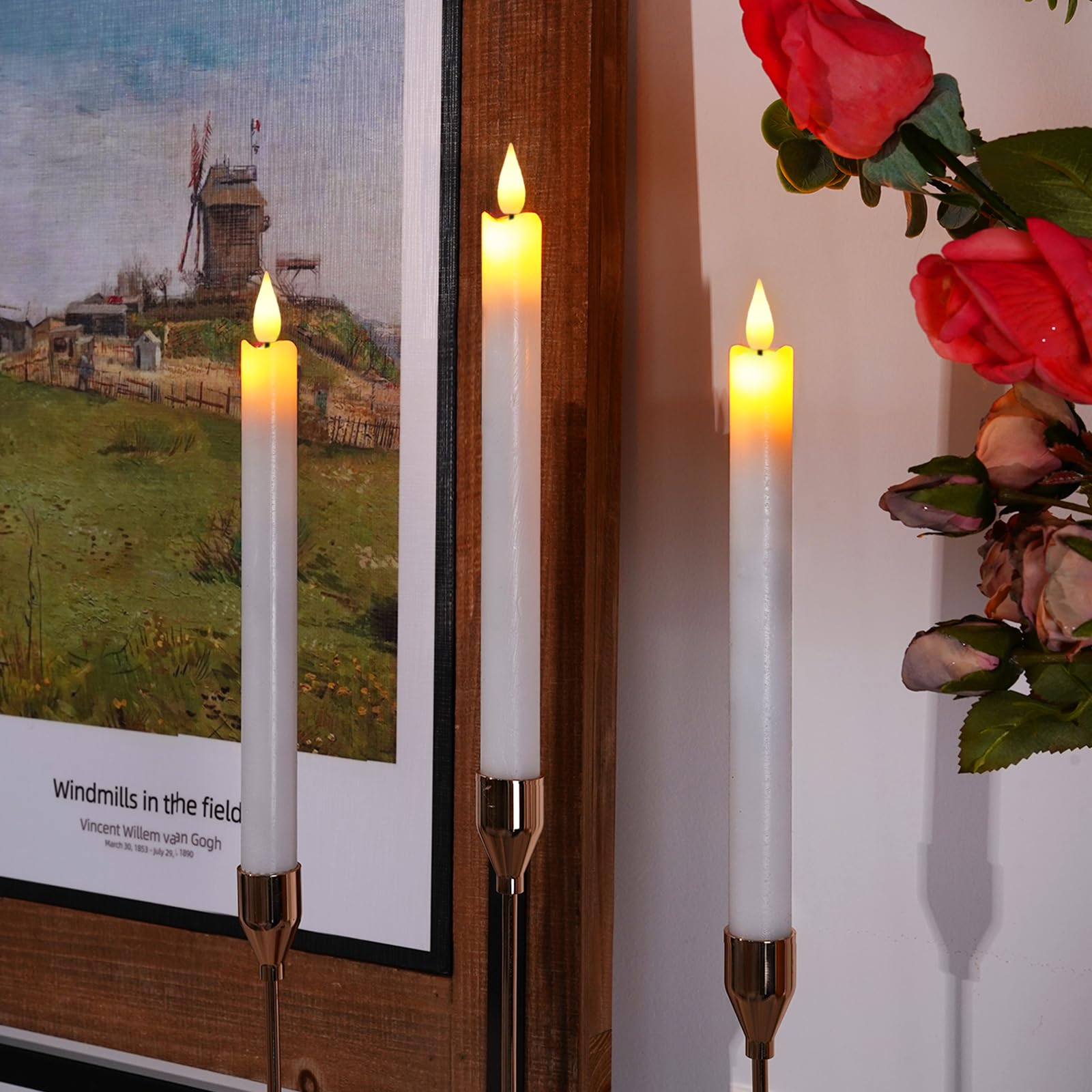 5Plots Real Wax Flameless Taper Candles, 9.6 Inches Led Candlesticks With 3D Wick, Flickering Flame Battery Operated Candles For