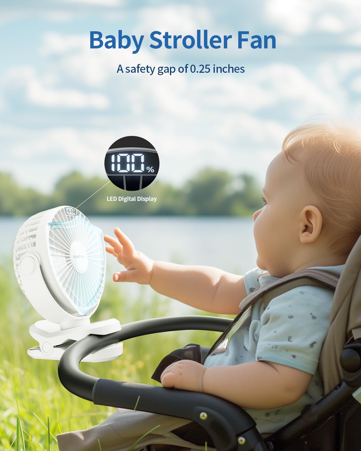 Sweetfull Portable Clip On Fan - Battery Operated Rechargeable Fan With Led Display, 4 Speeds, Mini Personal Cooling Desk Fan Fo