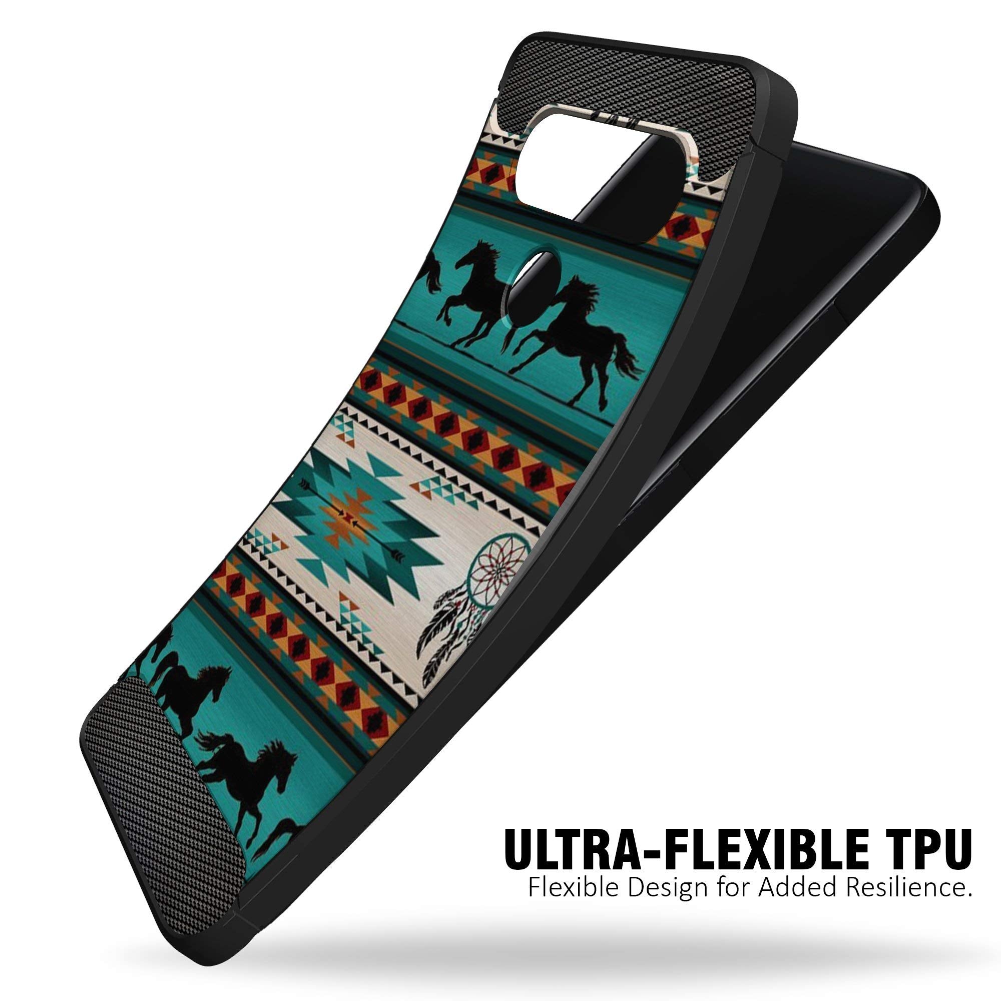 Casesondeck Case Compatible With [Lg V40 Thinq] Tribal Floral Matte Tpu Flexible Carbon Fiber Textured (Horse Tribal)