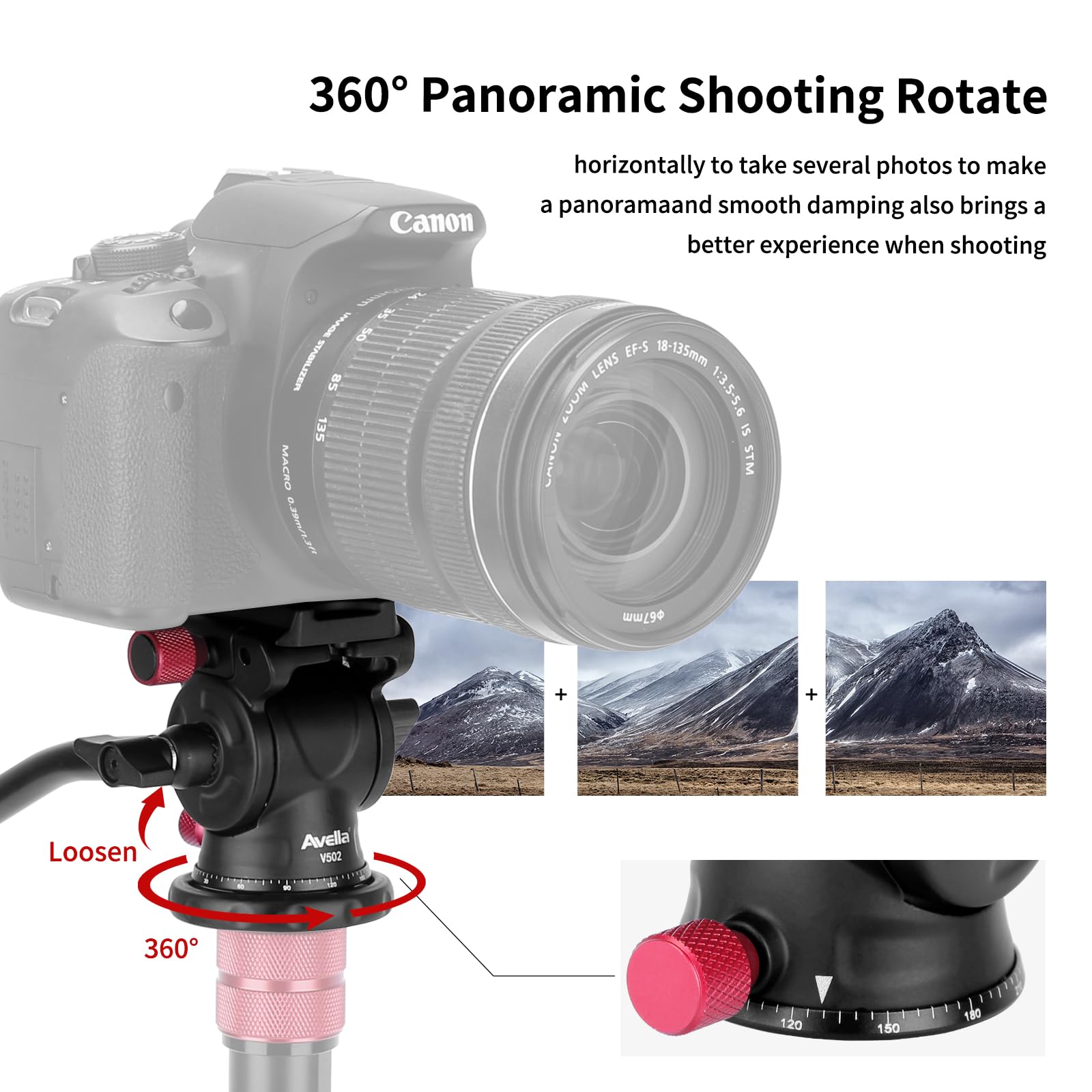 AVELLA Tripod Fluid Head V502 - Pan Tilt with Arca Quick Release Plate, Black, for DSLR & Video Cameras, Supports up to 6.6lb