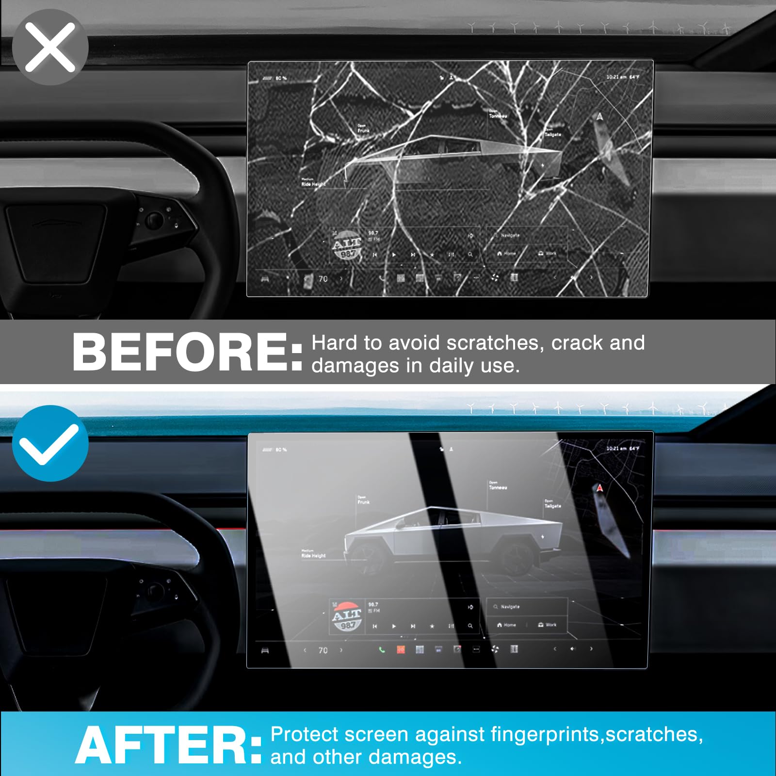 Karltys For 2 Pack 2024 2025 Tesla Cybertruck Screen Protector Anti Glare, Touchscreen Tempered Glass Protector For 2024 Cybertruck Accessories 18.5 Inch Dashboard Protective Film Hd Anti Scratch