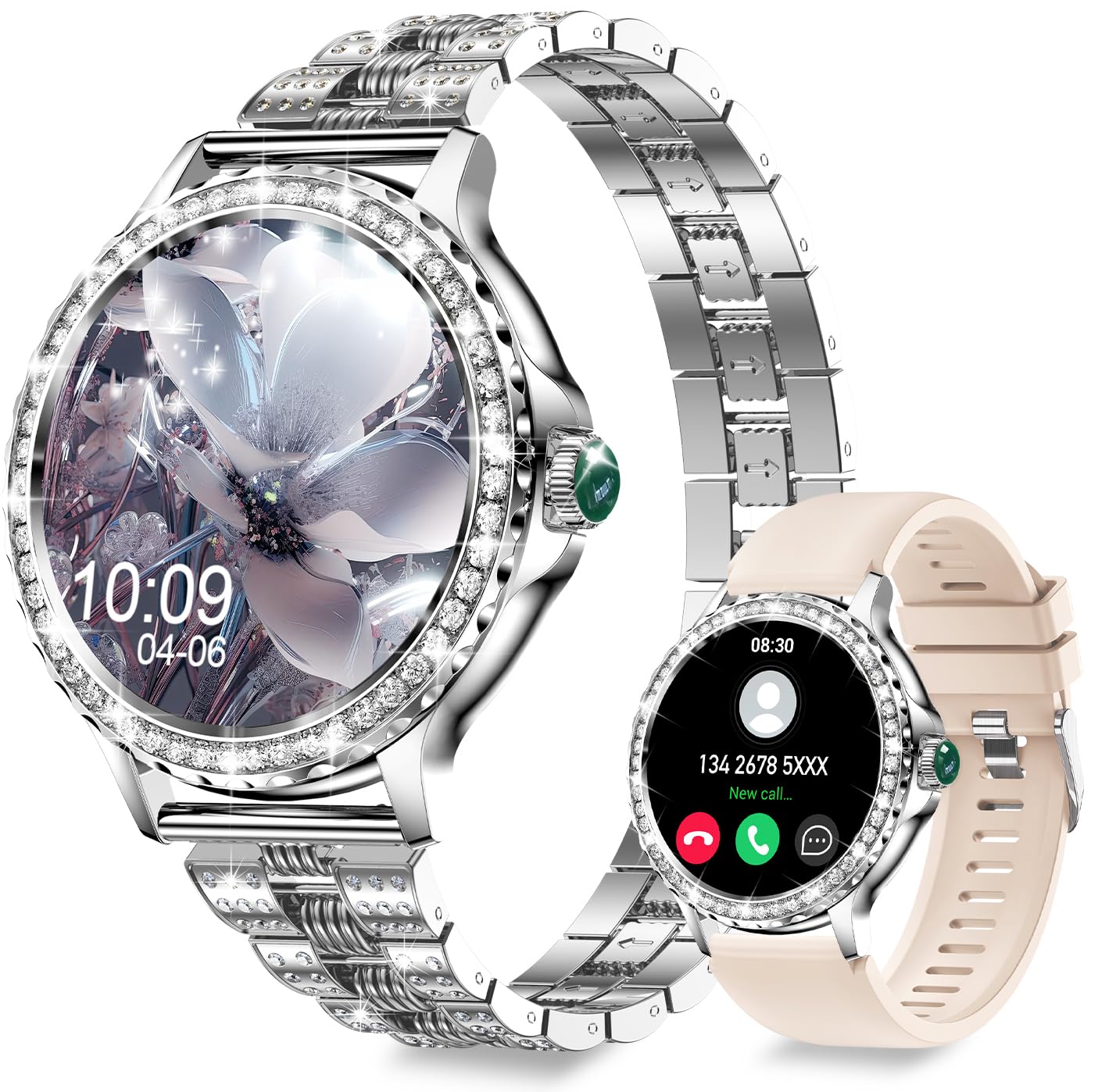 Smart Watches For Women(Answer/Make Calls) With Diamonds, 1.3    Hd Bluetooth Smart Watch For Android Ios Phones, Ip68 Waterproo