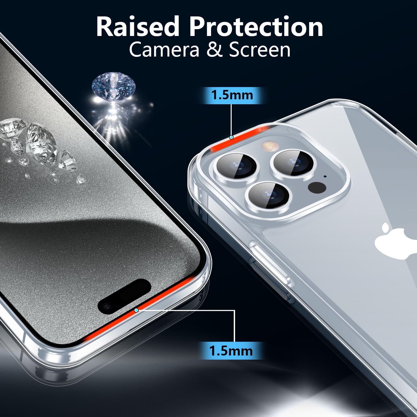 Jaroco For Iphone 15 Pro Case 6.1 Inch, Anti Yellowing Shockproof Phone Bumper Cover, Anti Scratch Clear