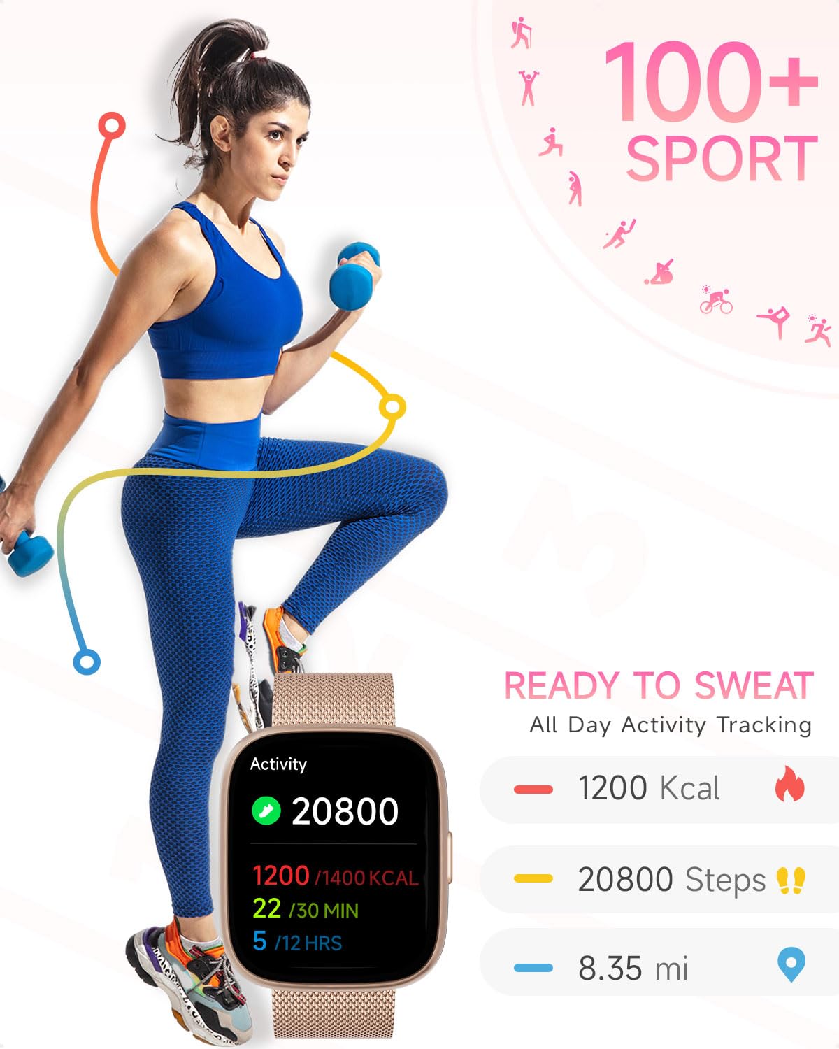 Toobur Smart Watch For Women, No Phone No App Needed,1.83'' Fitness Tracker Watch With Heart Rate/Step Tracker/Pedometer/Sleep,