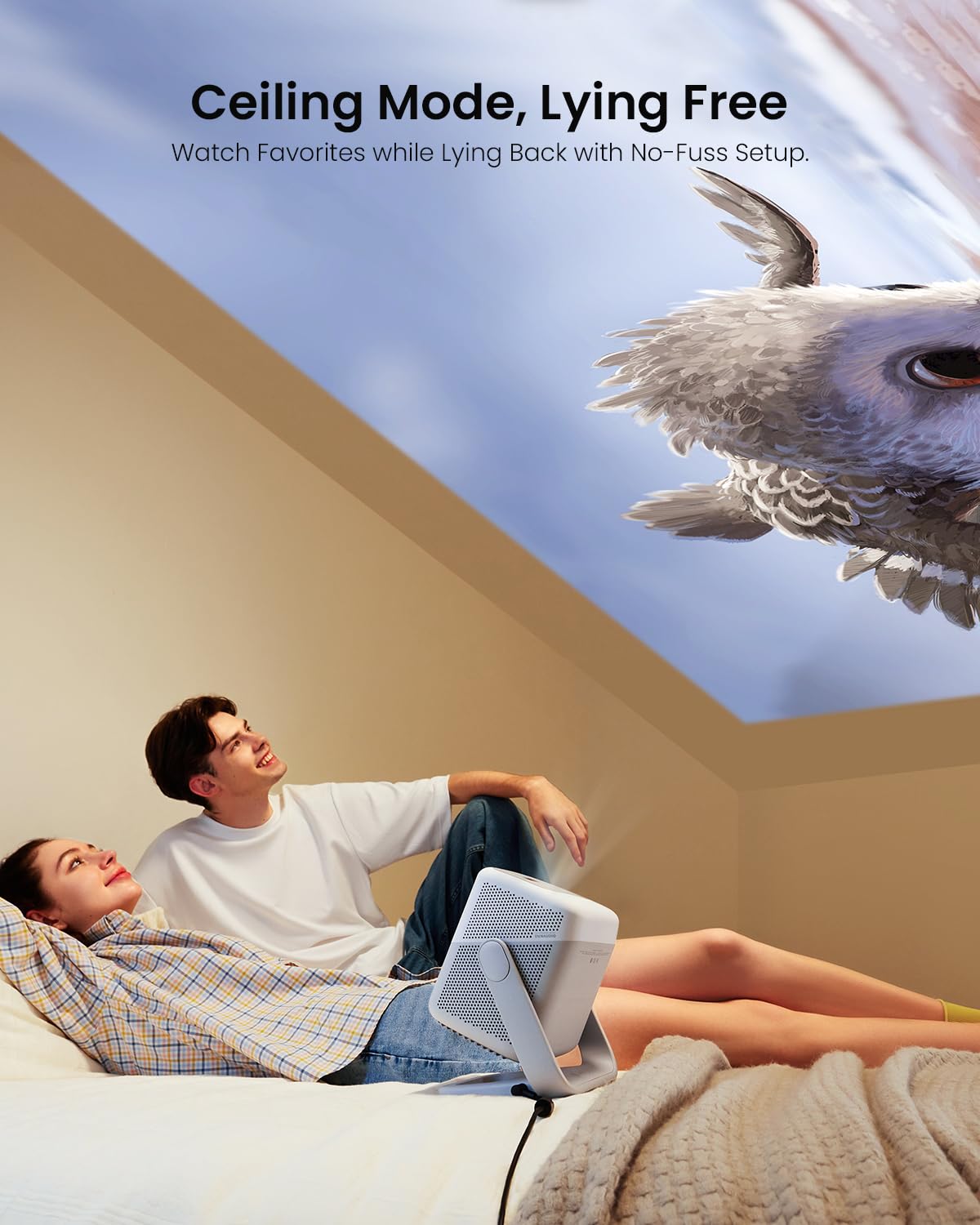 JmGO N1 Portable 1080P FHD Projector, 150" Triple Laser, 800 Lumens, Android TV 11, 7.3" x 6.5