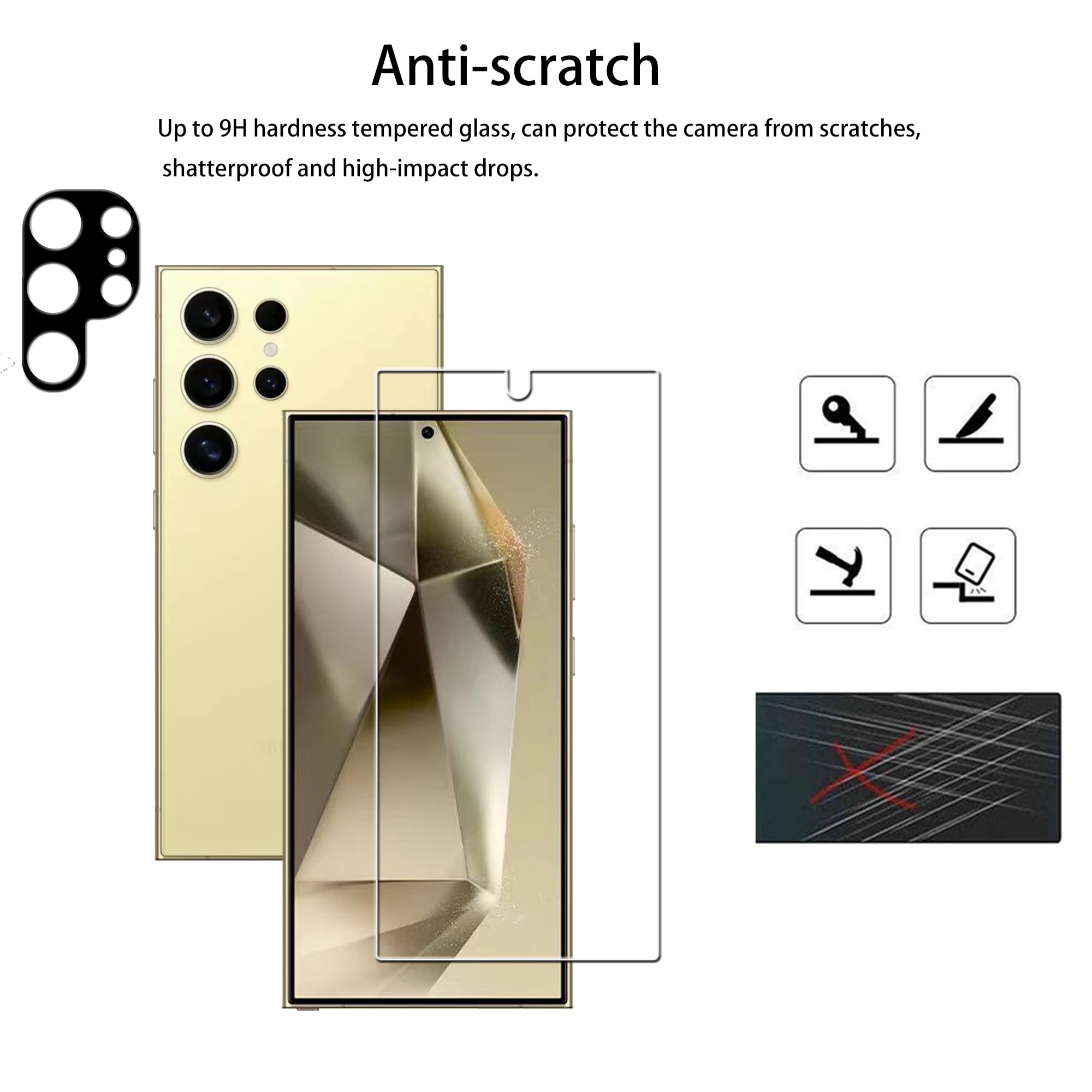 Hkkais Screen Protector For Samsung Galaxy S24 Ultra 5G Tempered Glass 2 Pack Camera Lens Protector Film With Easy Alignment Too