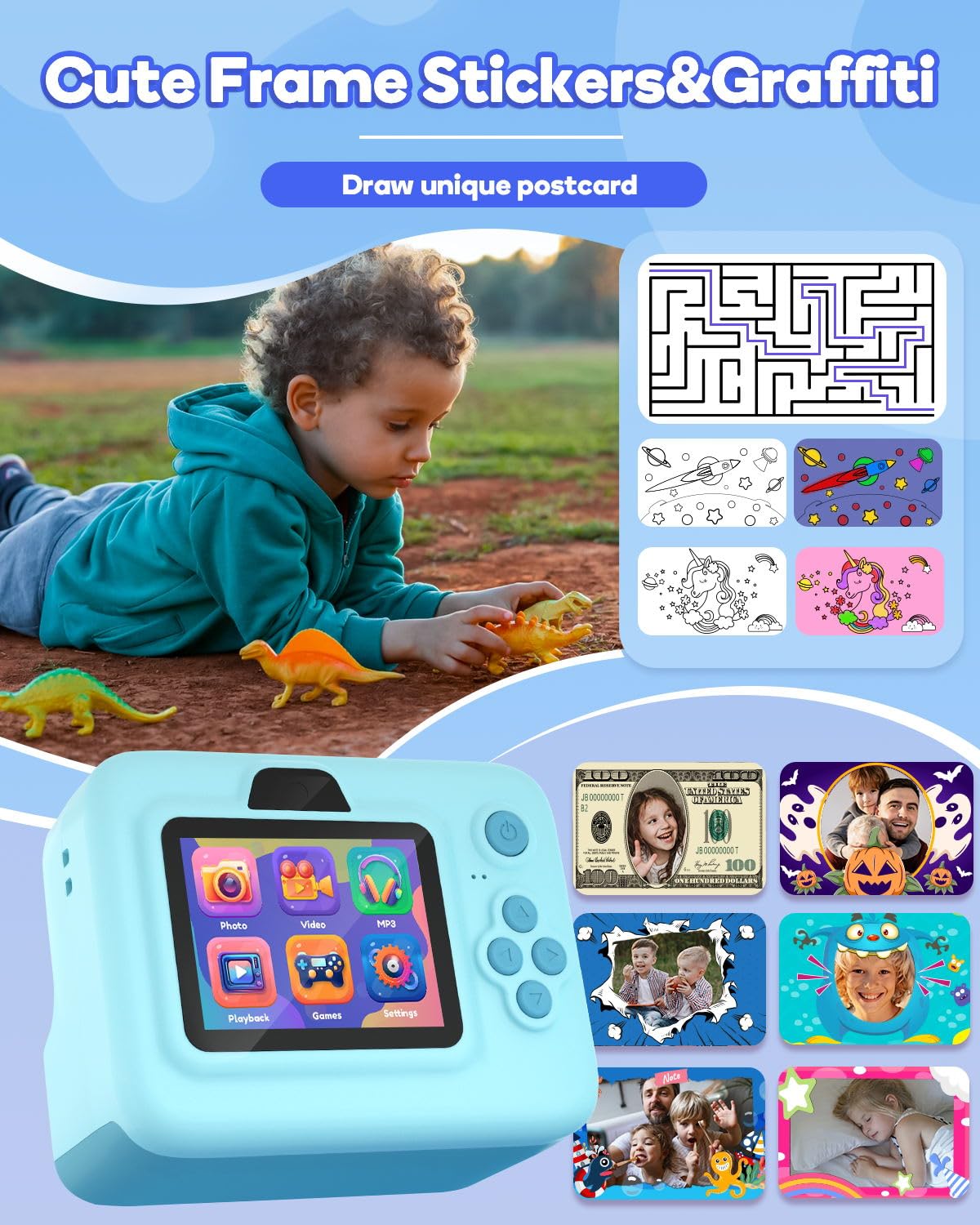 Dylanto Kids Camera Instant Print,1080P Kids Instant Cameras That Print Photos,Christmas Birthday Gifts For Girls Age 3 12,Porta