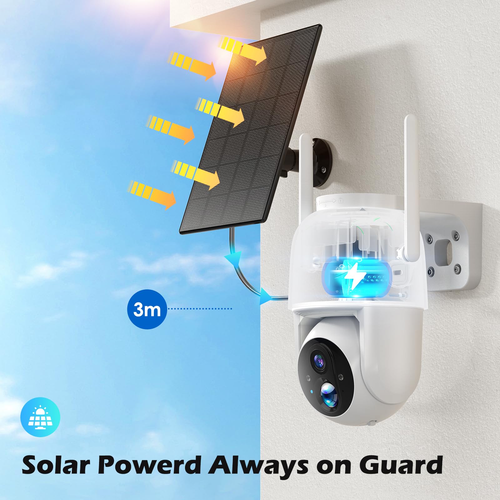 Allweviee 2Packs Solar Security Outdoor Wifi Camera, Pan Tilt 355 View Ip65 Waterproof Rechargeable Wireless Battery Powered 2K