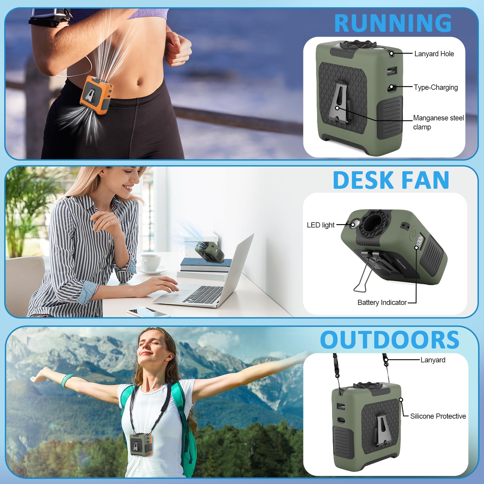 Portable Fan Wearable Personal Fan With 5 Speed Max 55 Working Hours Low Noise Portable Neck Fans Cooling Waist Fans For Camping