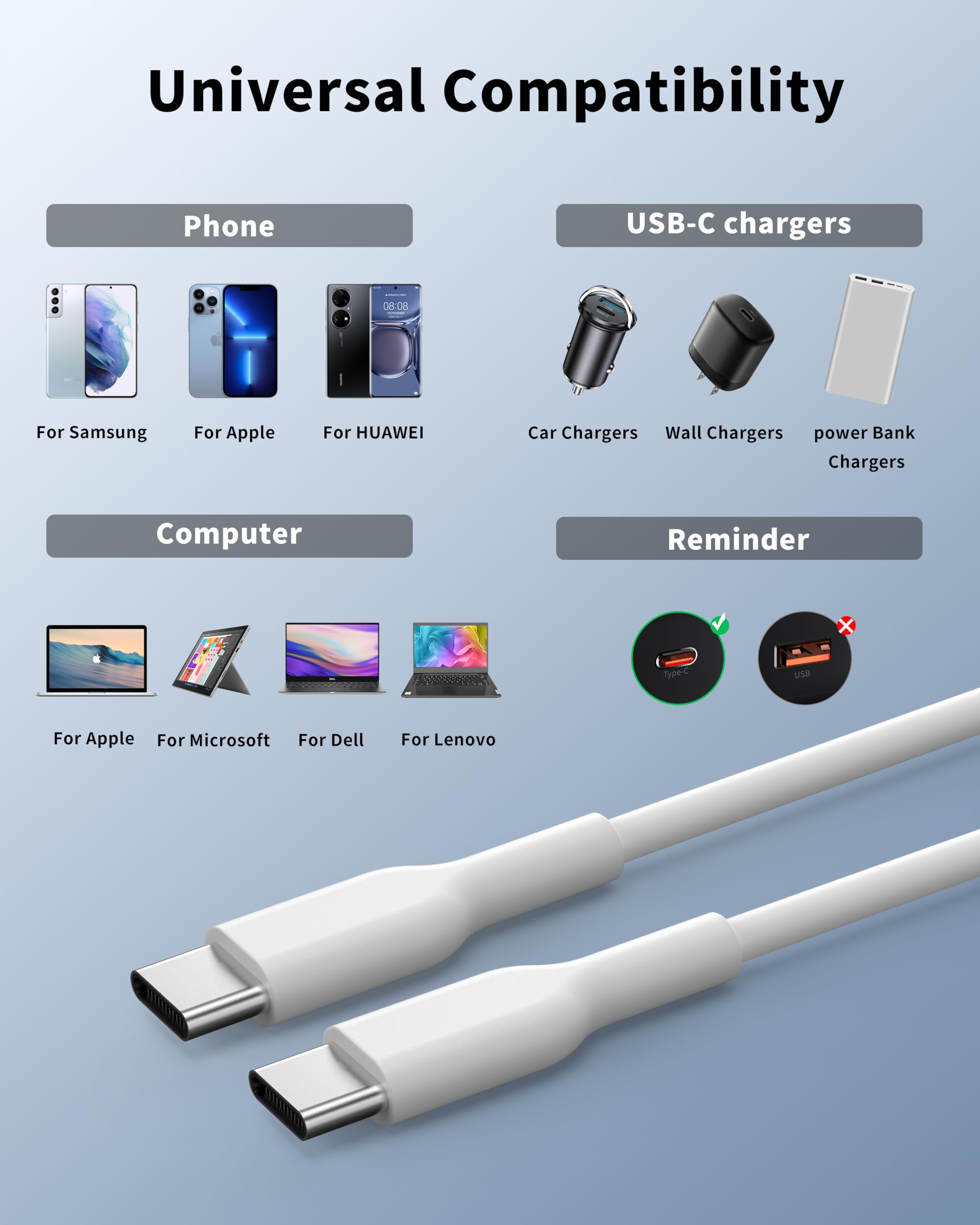 Jinglexin Usb C To Usb C Cable(2Pack, 6Ft, 60W/3A) For Iphone 15 Charger Cable Fast Charging For Iphone 15 Pro Max Plus,Ipad Min
