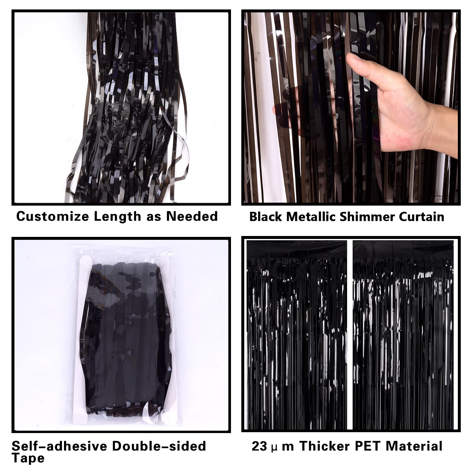 Pigetale 2 Pack Black And Orange Tinsel Foil Fringe Curtain, 3.2Ftx8.2Ft Halloween Backdrop Curtains Photo Booth Props Streamers