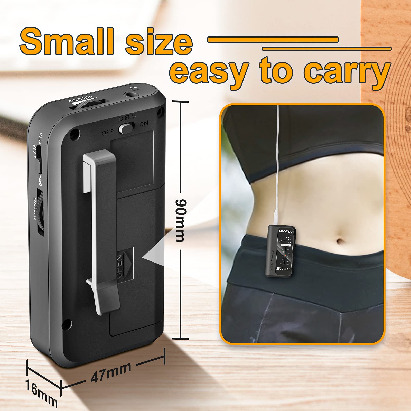 Leotec Small Pocket Radios, Battery Operated Am Fm Radio, Dbs Function Great Reception For Indoor, Outdoor & Emergency Use,Porta